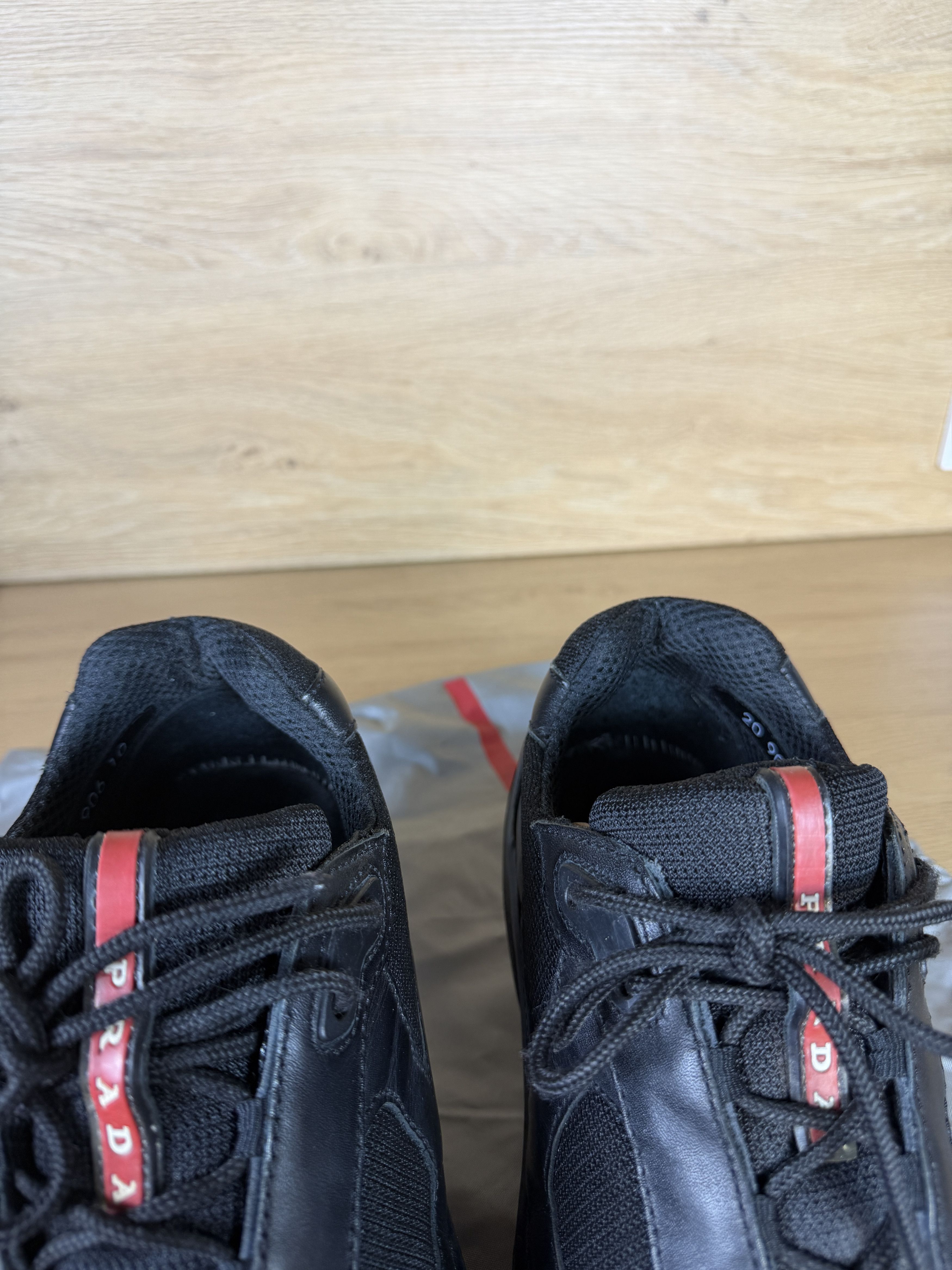 Prada Rare Prada Americas Cup Black Leather Sneakers red tab Size US 11.5 / EU 44-45 - 10 Thumbnail