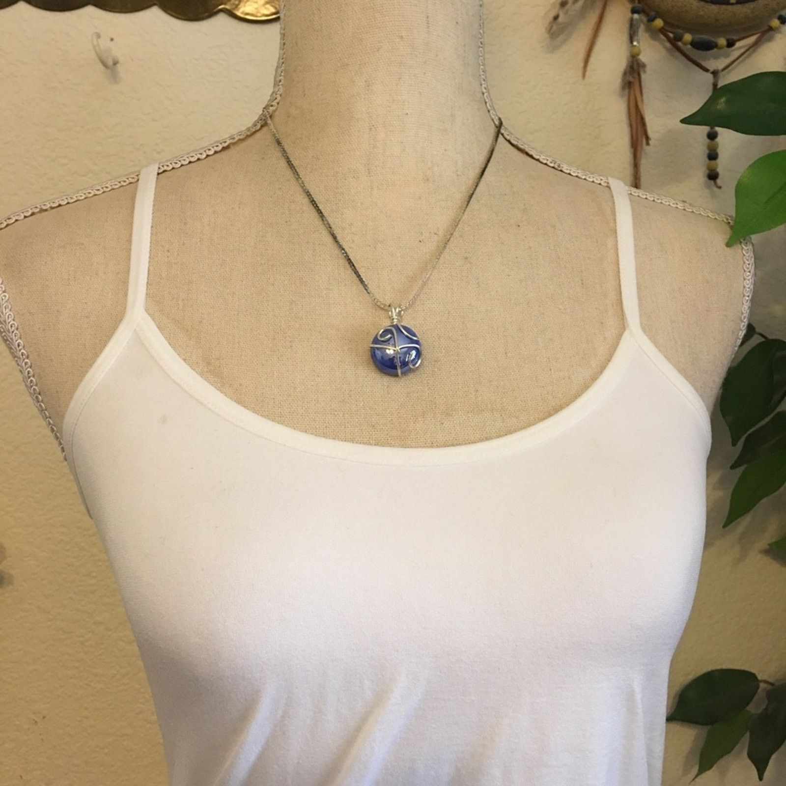 Jewelry Hand crafted iridescent glass pendant on chain Size ONE SIZE - 3 Thumbnail