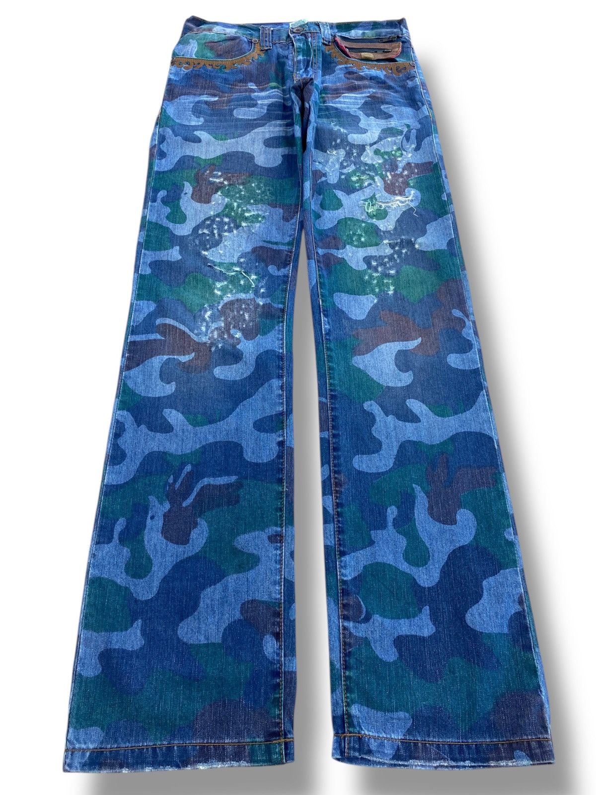 Japanese Brand Crazy Leopard Blue Camouflage Pattern Straight Cut Jeans Size US 32 / EU 48 - 1 Thumbnail