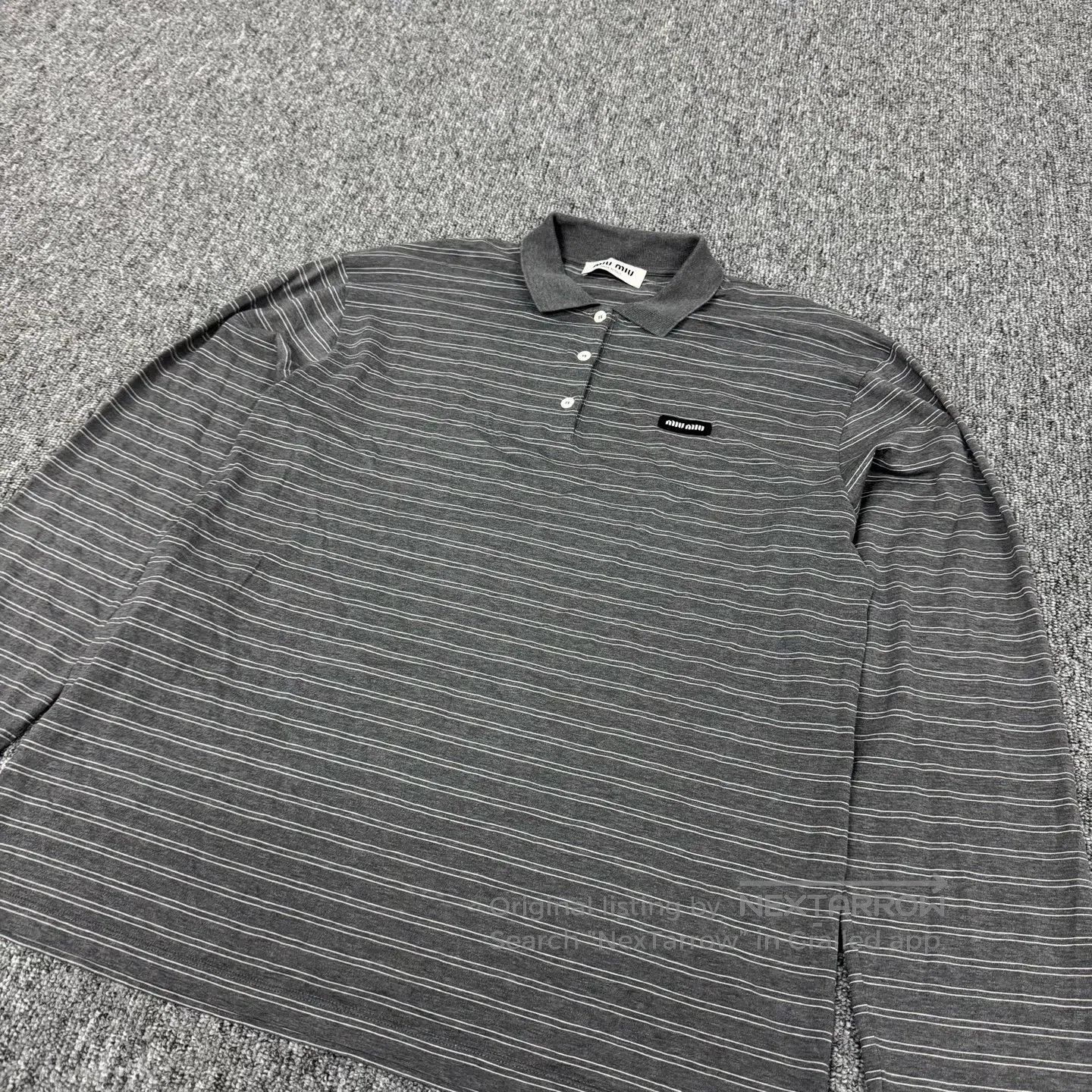 Miu Miu miu miu Small logo, fine stripes, long-sleeved polo shirt| Size XS / US 0-2 / IT 36-38 - 4 Thumbnail