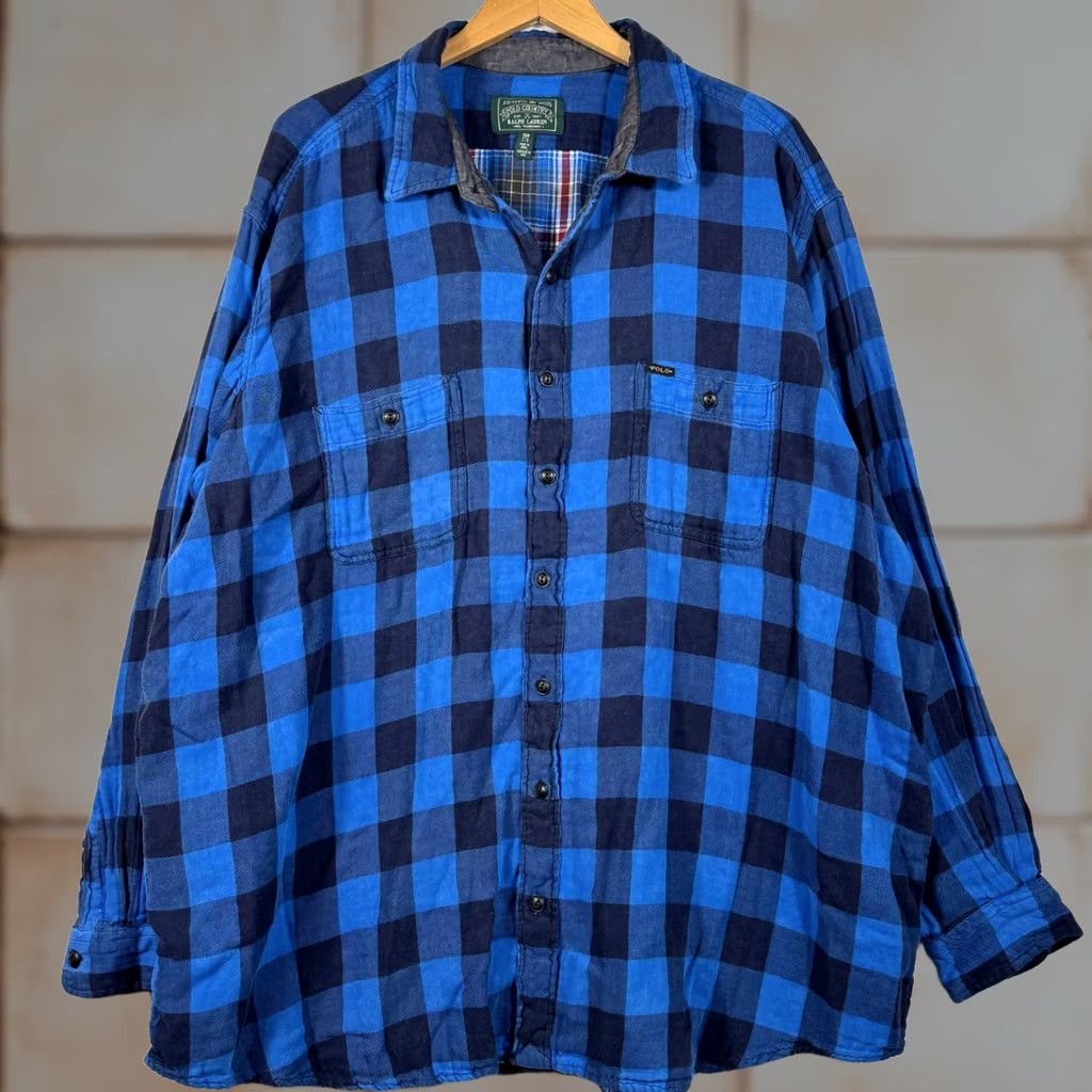 Vintage VINTAGE Polo Country Ralph Lauren Shirt Big 3X Blue Buffalo Plaid Flannel Lined Button-Up Mens Size US XXL / EU 58 / 5 - 1 Thumbnail