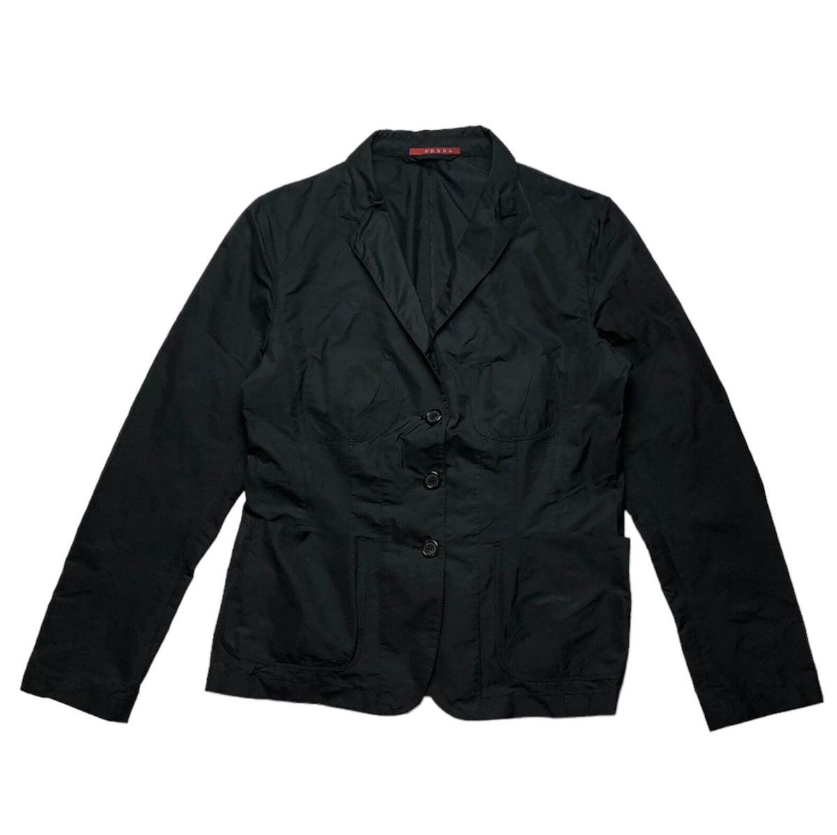 Prada SS07 Prada black tab unlined polyester blazer / jacket Size L / US 10 / IT 46 - 1 Thumbnail