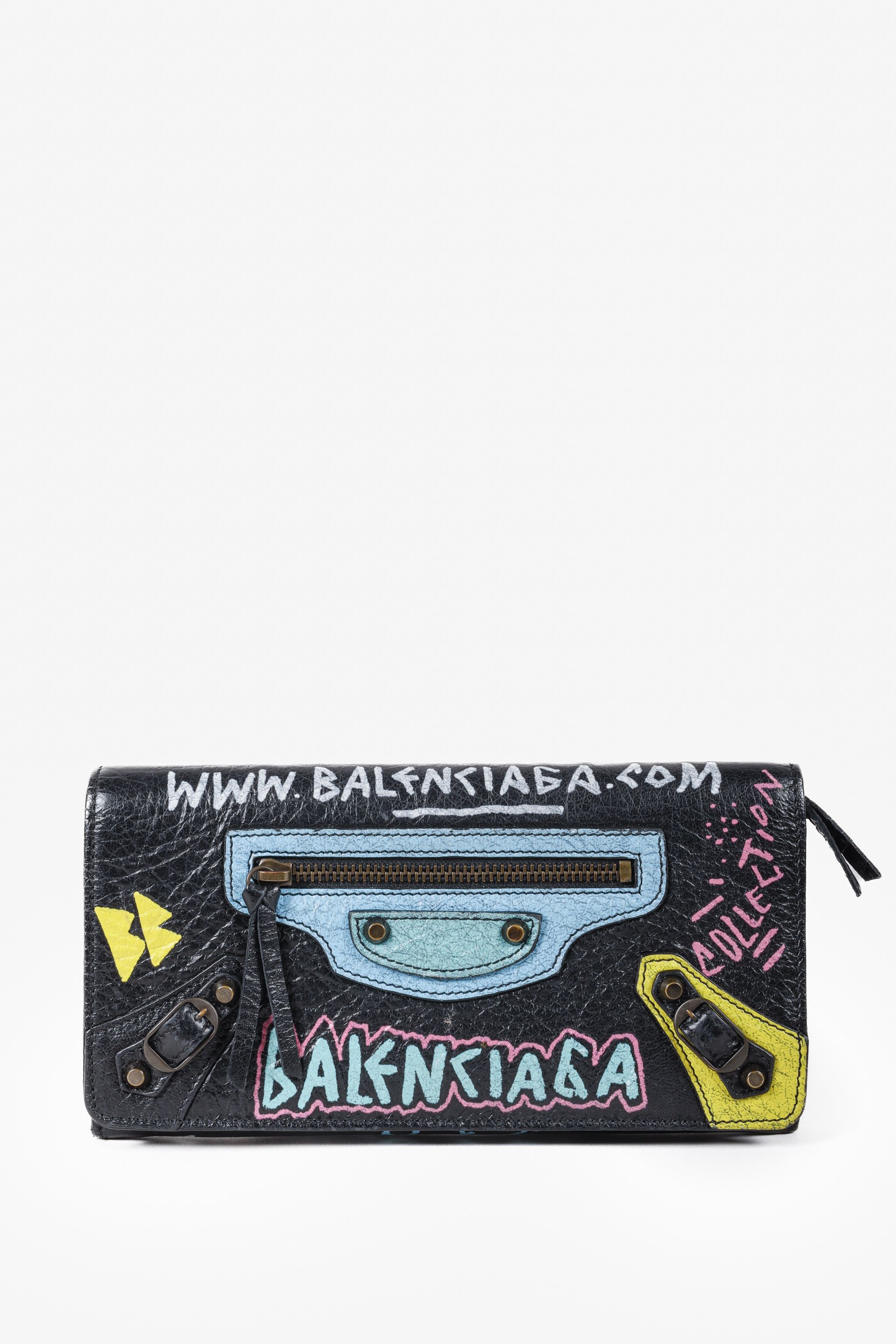 image of Balenciaga Multicolour Graffiti Classic Long Flap Wallet in Black, Women's