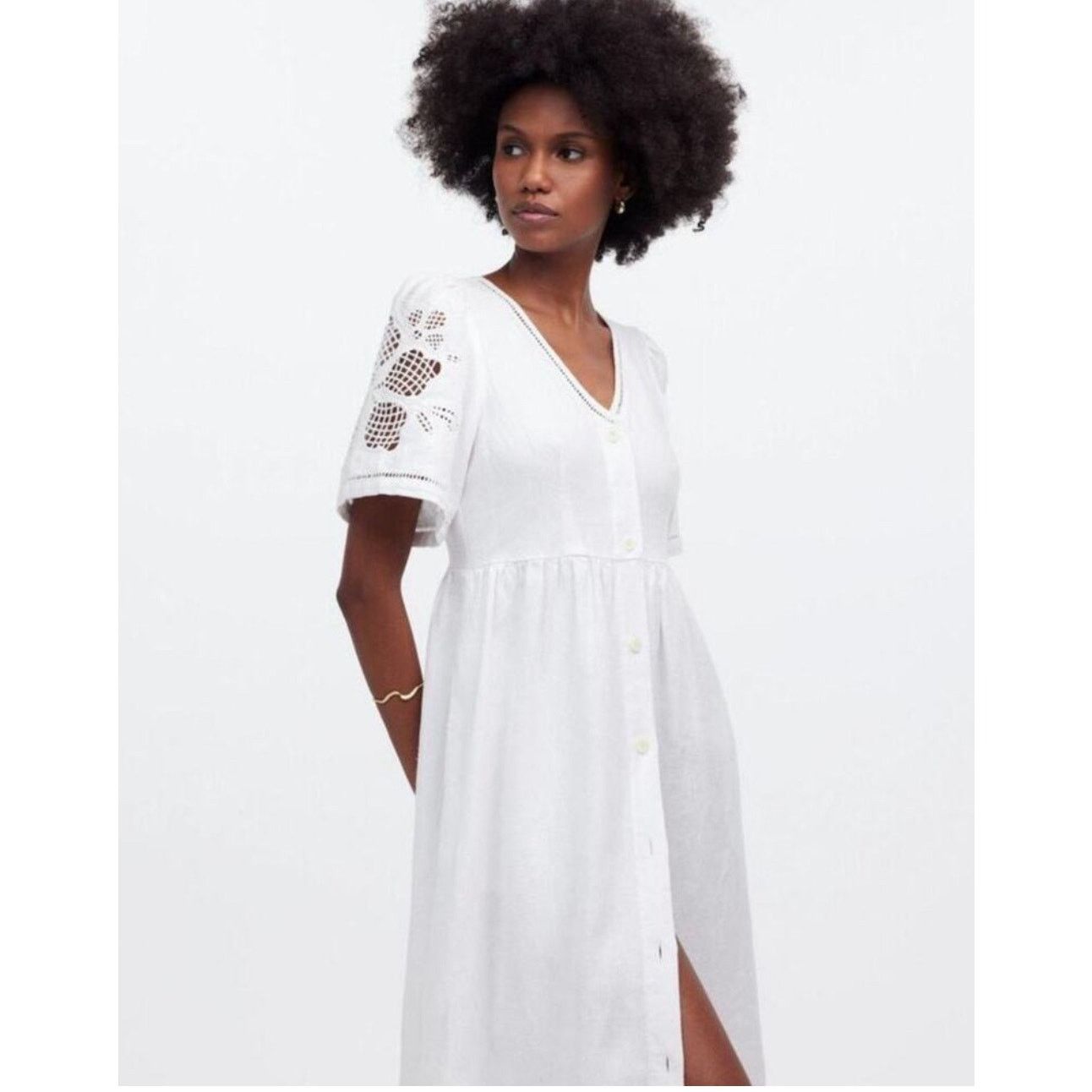 Madewell Madewell Cassie Button-Front Midi Dress Linen White Size XS Size XS / US 0-2 / IT 36-38 - 1 Thumbnail