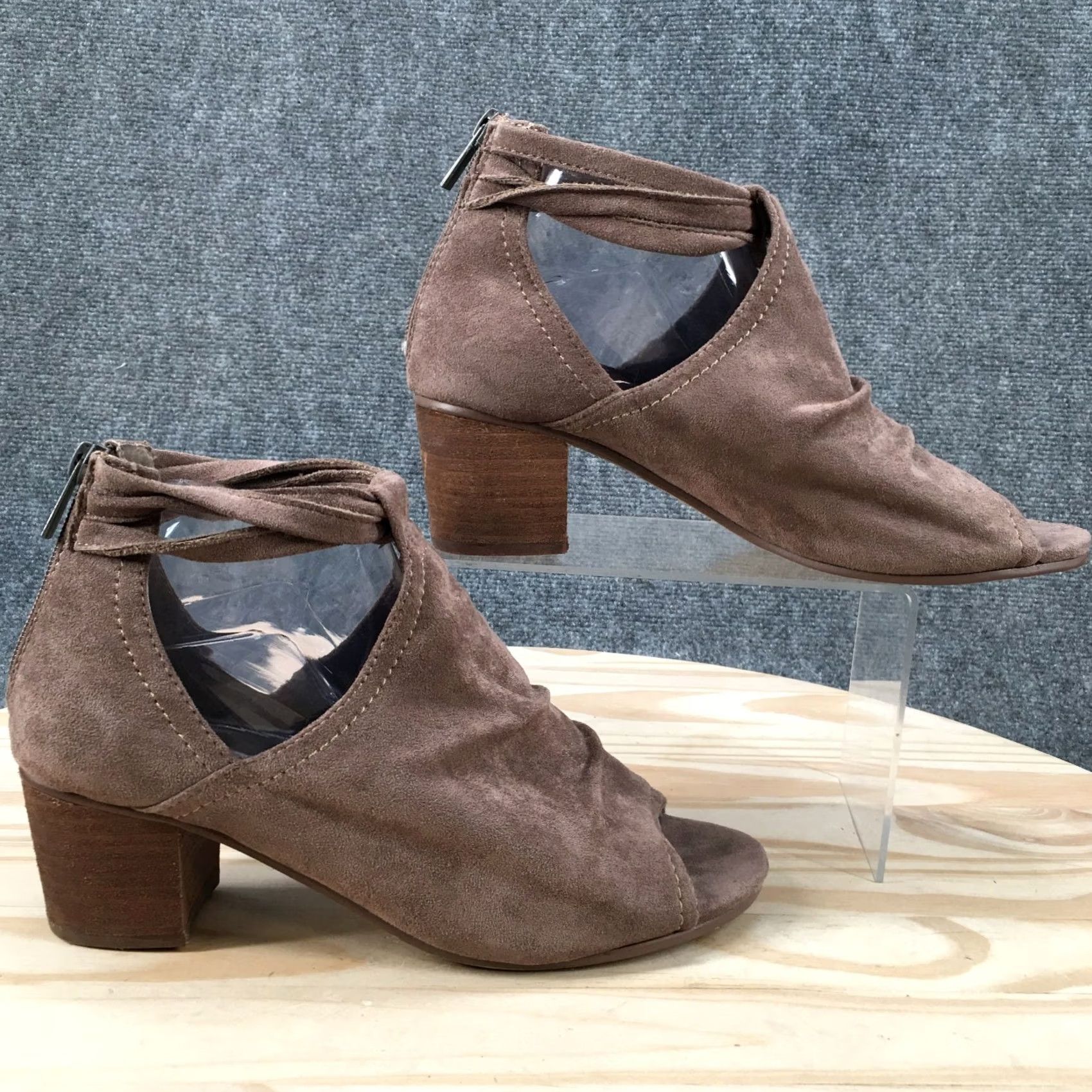 Vintage Very G Boots Womens 9 Sylvanna Casual Back Zip Block Heels Open Toe Bootie Brown Size US 9 / IT 39 - 2 Thumbnail