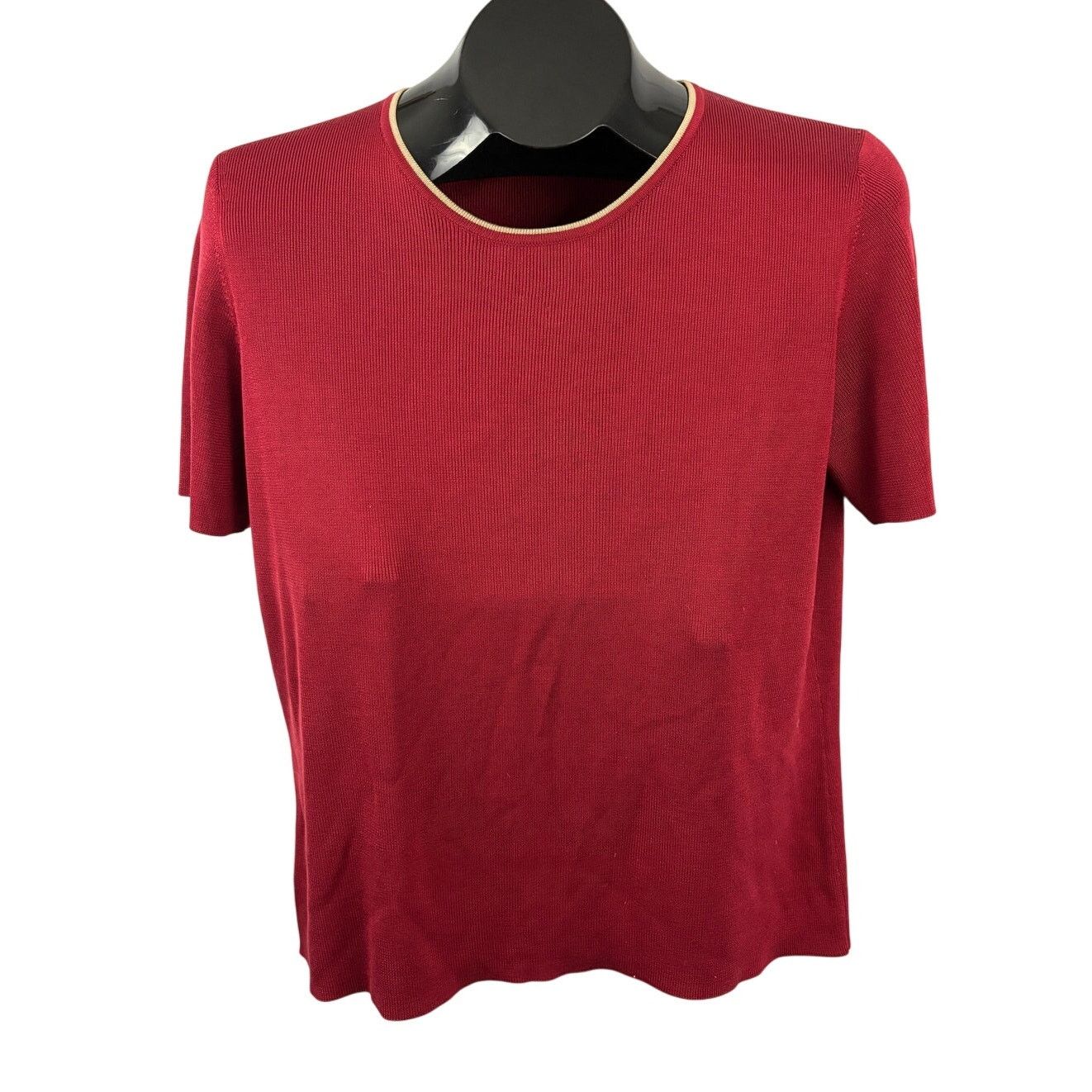 Ann Taylor Ann Taylor Red Short Sleeve Top LARGE 100% Silk Size L / US 10 / IT 46 - 1 Thumbnail