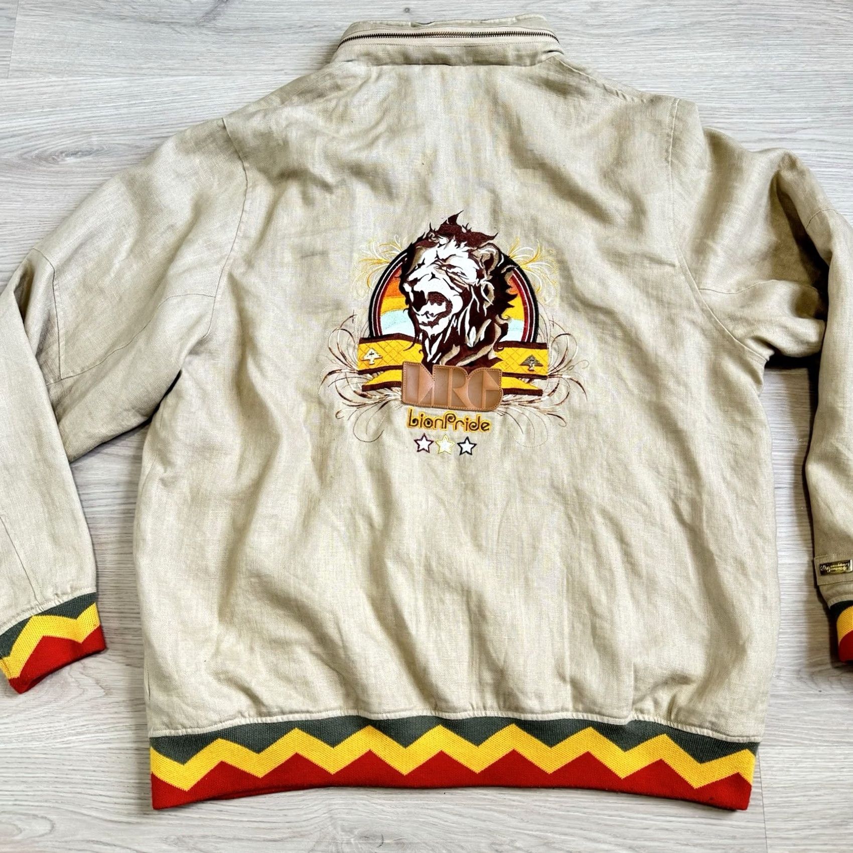 Vintage VINTAGE LRG REGGAE LION PRIDE Rasta Jacket 90s Y2K 2XL Full Zip Tan Bomber Jacket Mens Size US XXL / EU 58 / 5 - 4 Thumbnail