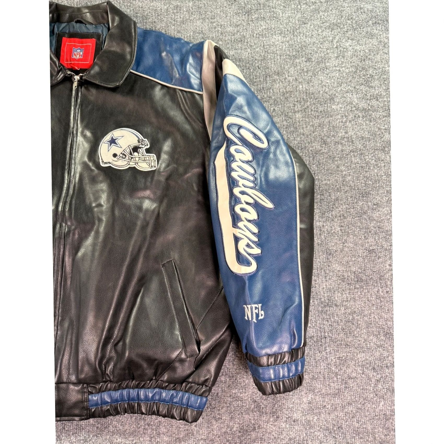 NFL VINTAGE NFL Dallas Cowboys Leather Bomber Jacket Mens XXL Black Blue Embroidered Zip Size US XXL / EU 58 / 5 - 3 Thumbnail