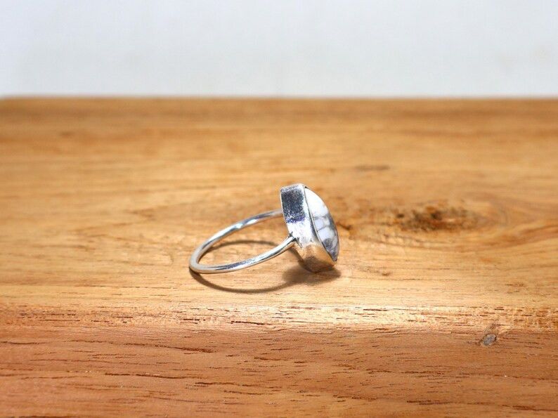 Handmade Marquise White Howlite Ring: Handmade Sterling Silver Ring Size ONE SIZE - 5 Thumbnail