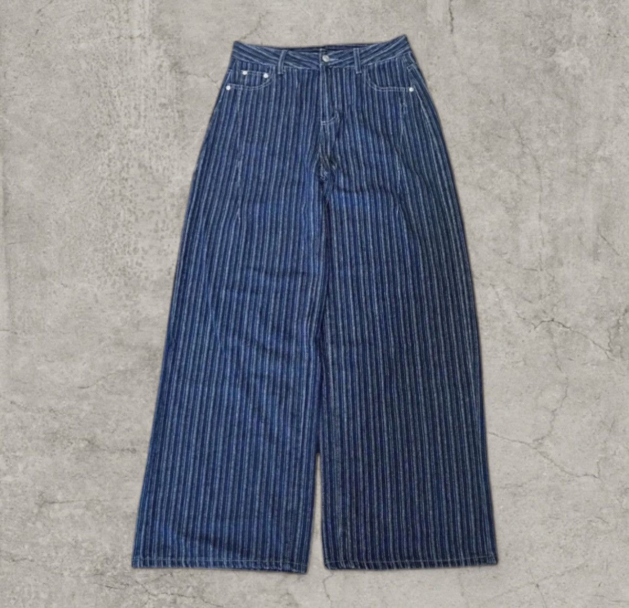 Japanese Brand Cool wide leg Japanese style jeans in striped blue. Size M Size US 32 / EU 48 - 1 Thumbnail