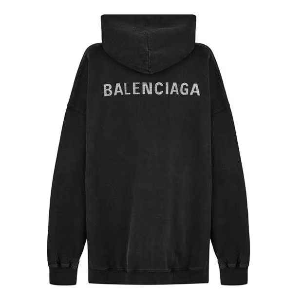 Balenciaga o1g2r1mq0924 Strass Logo Hooded Sweatshirts in Black Size XS / US 0-2 / IT 36-38 - 2 Thumbnail