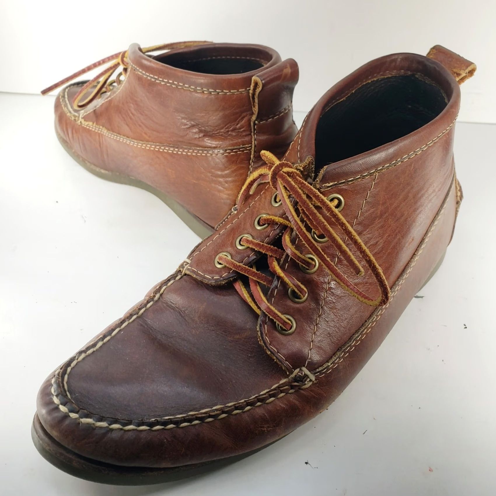 Vintage L.L. Bean Eastport Chukka Boots Mens 10.5 D Brown Leather Moc Toe Casual Dressy Black? Size US 11 / EU 44 - 3 Thumbnail