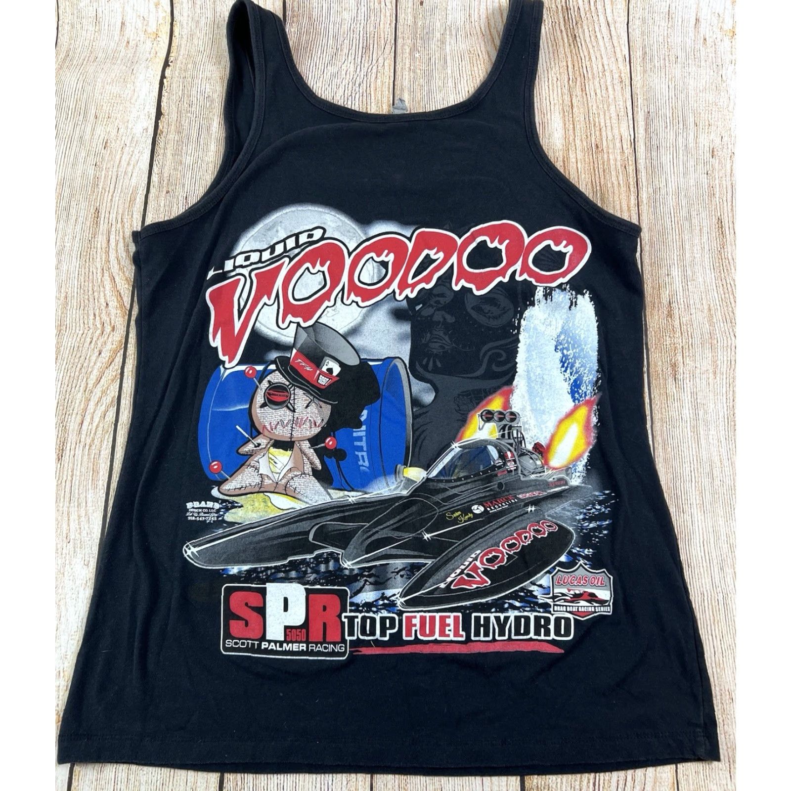 Vintage Liquid Voo Doo Tank Top Shirt Women’s XXL Black Round Neck Sleeveless Polyester Basic Graphic Pre owned Ship Racing Size XXL / US 16-18 / IT 52-54 - 2 Thumbnail