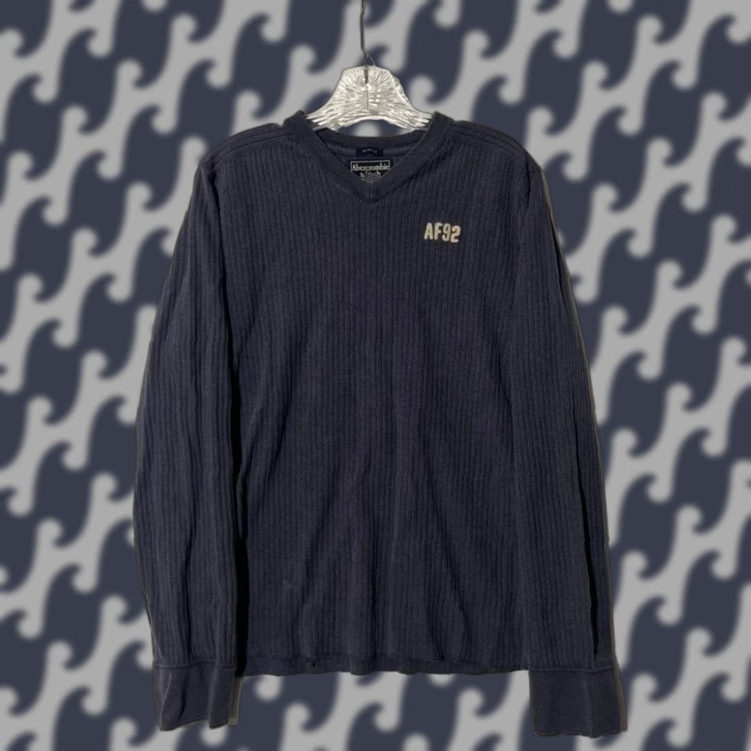 Abercrombie & Fitch Abercrombie & Fitch Mens Muscle Fit Ribbed Long Sleeve Shirt Blue L AF92 Size US L / EU 52-54 / 3 - 1 Thumbnail