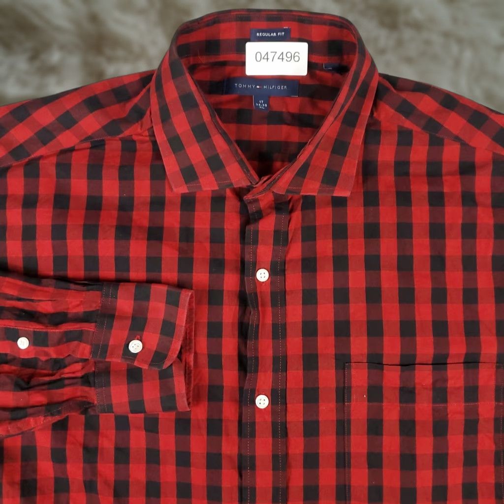 Tommy Hilfiger TOMMY HILFIGER Check Button-Up Shirt Mens XL Red Casual Long Sleeve Modern Preppy Size US XL / EU 56 / 4 - 1 Thumbnail