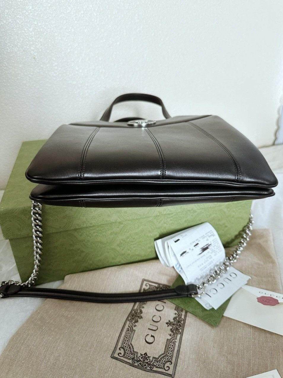Gucci Retail $3100 Gucci Calfskin Petite GG Small Tote Bag Black Size ONE SIZE - 3 Thumbnail