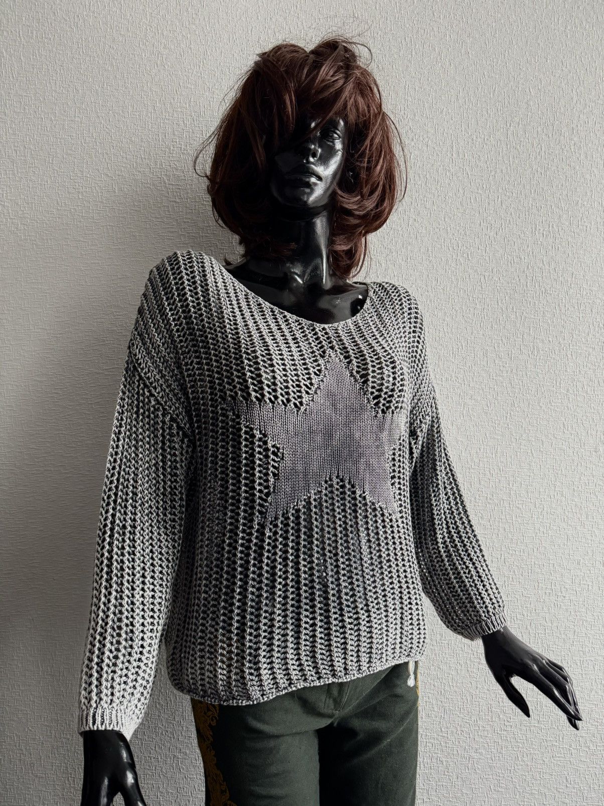 00s Vintage mesh knit star distressed sweater Avantgarde