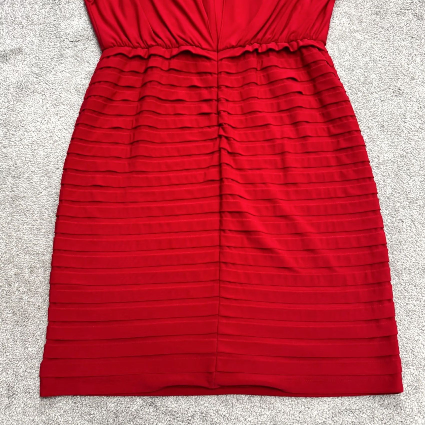 Adrianna Papell Adrianna Papell Shutter Pleated Tiered Sheath Dress Womens 14 Red Knee Length Sleeveless Round Neck Zip Vintage No Size XL / US 12-14 / IT 48-50 - 3 Thumbnail