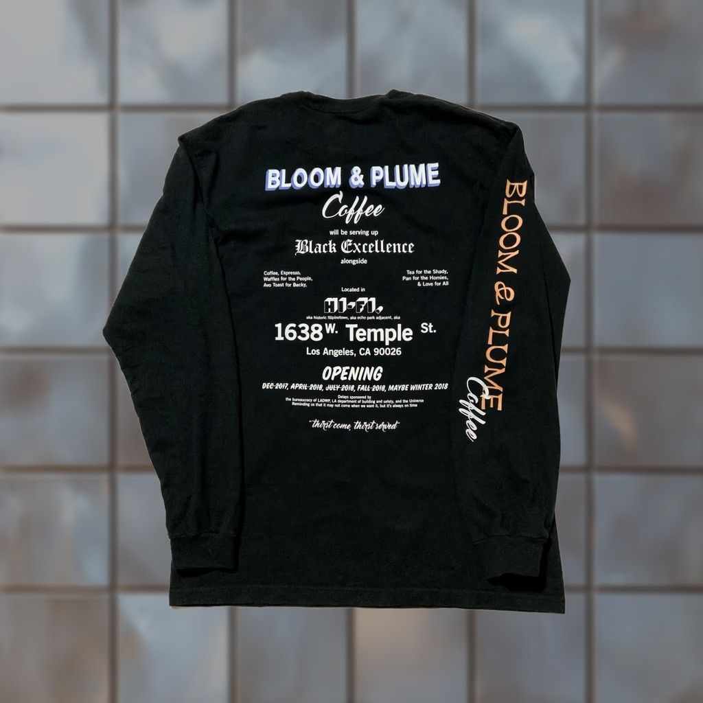 Vintage Bloom & Plume Coffee Black Excellence Los Angeles Opening L/S Crew T-Shirt Sz. L Mens Black Crew Neck T-Shirt Size US L / EU 52-54 / 3 - 1 Thumbnail