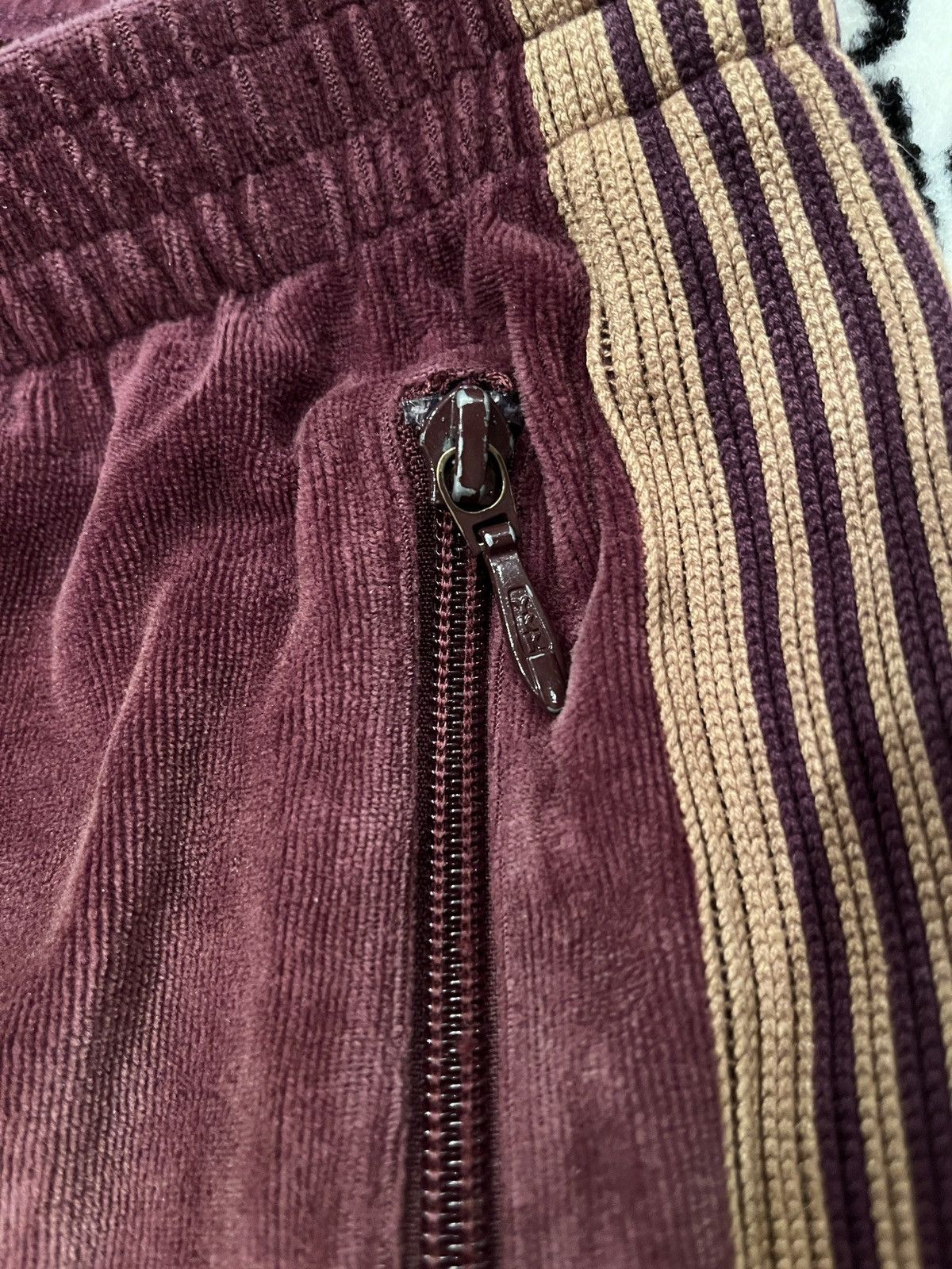 Needles Velour Bordeaux Red Trackpants Gold Stripes Size US 31 - 3 Thumbnail