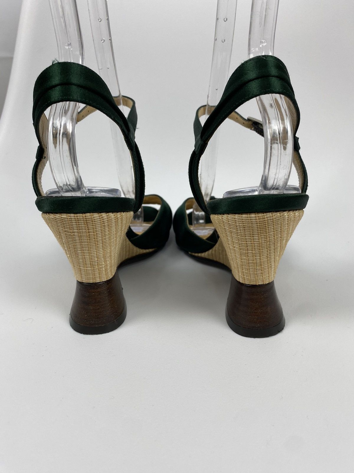Sonia Rykiel Paris Green Satin Wedges Cloth Heels size 38,5