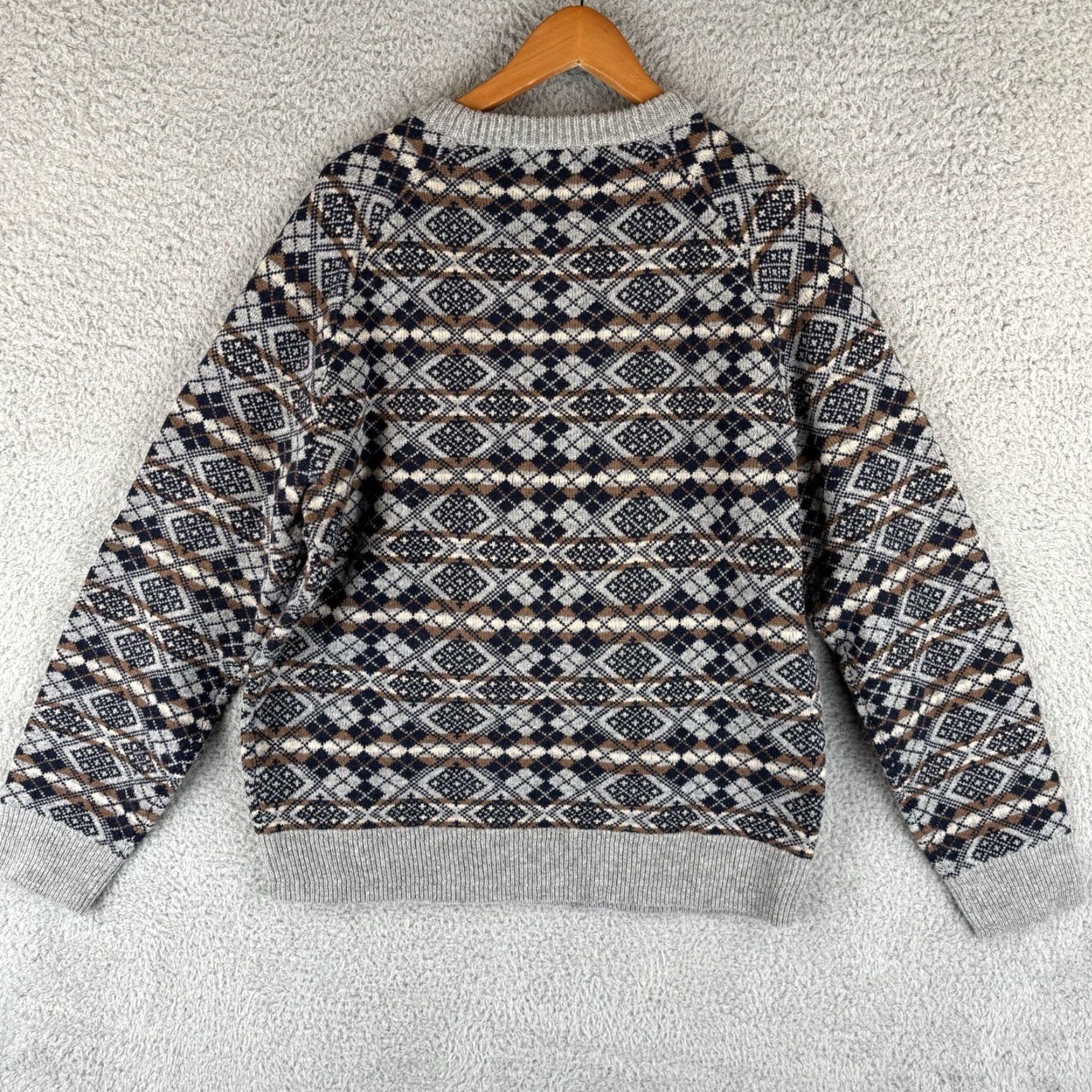 J.Crew J.Crew Sweater Mens Large 100% Lambswool Gray Navy Fair Isle Print New w/Tags Pullover Knit Crew Neck Size US L / EU 52-54 / 3 - 5 Thumbnail