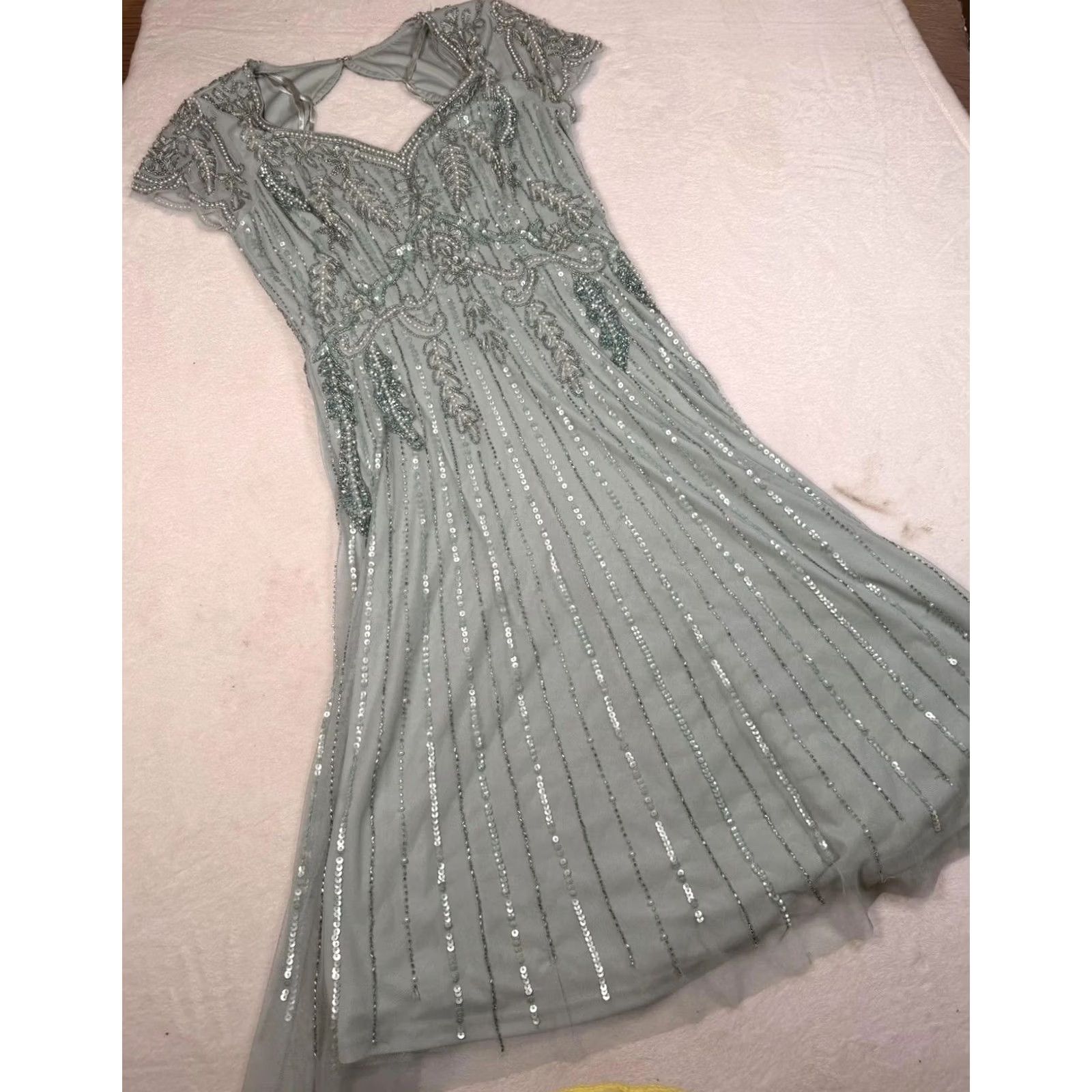 Adrianna Papell Adrianna Papell Dress Womens 6 Blue Beaded Tulle Sweetheart Maxi Gown Formal Size M / US 6-8 / IT 42-44 - 4 Thumbnail