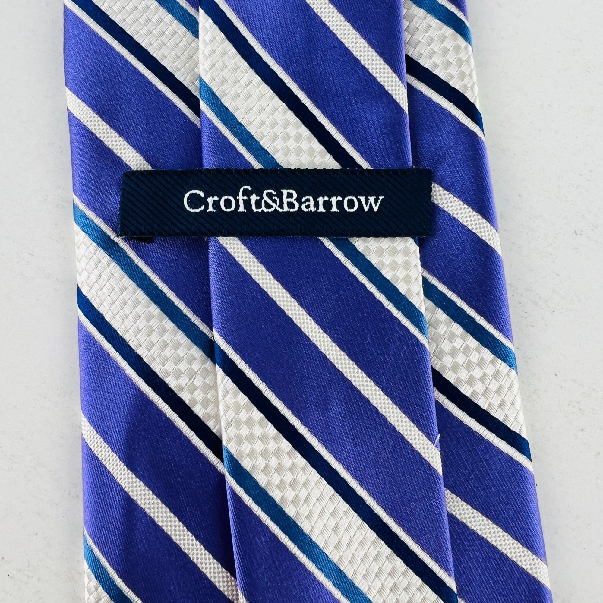Croft & Barrow Croft & Barrow Stripes Necktie Tie Purple White Blue 100% Si Size ONE SIZE - 4 Thumbnail