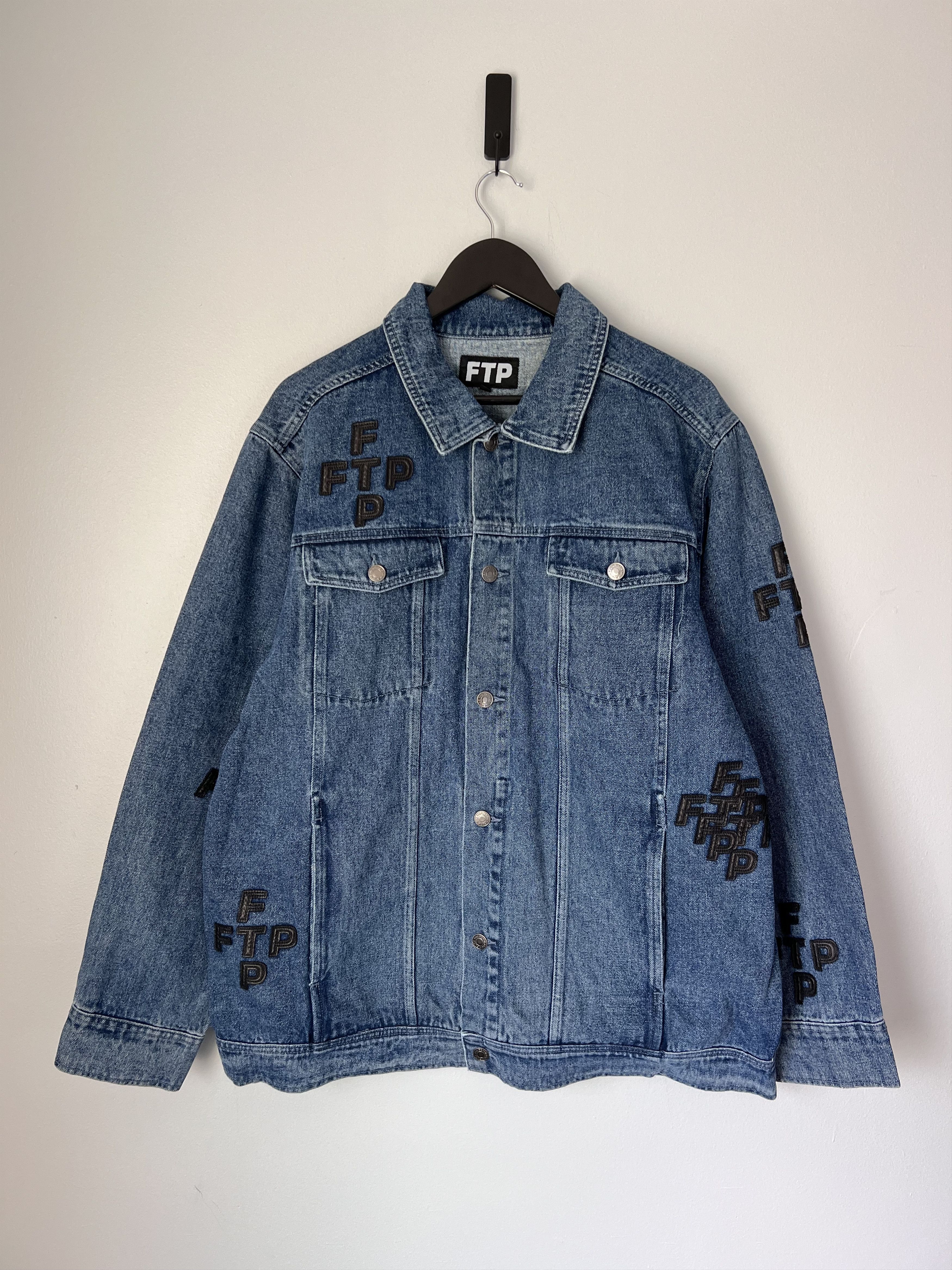 Fuck The Population Cross Logo Denim Trucker Jacket Indigo