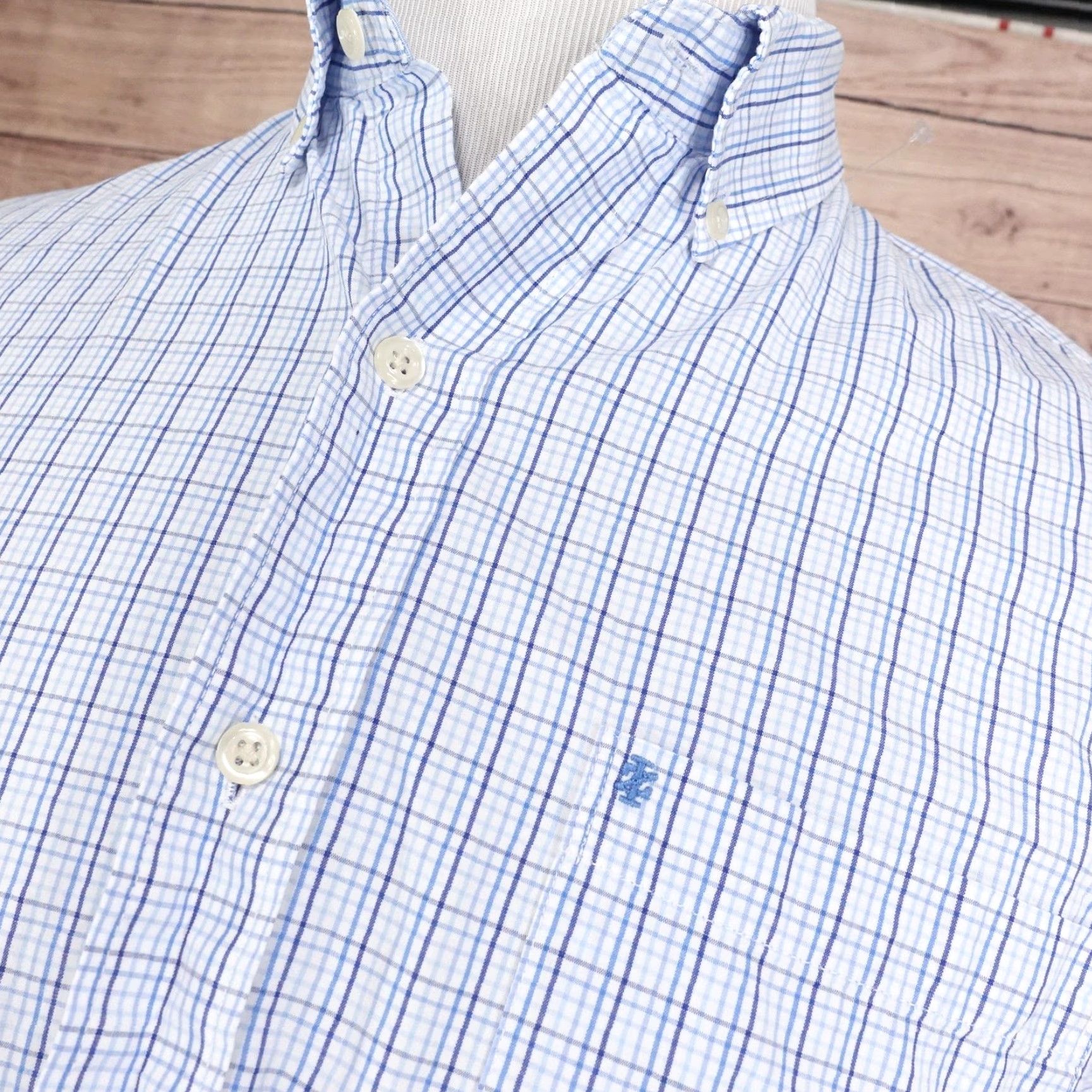 Izod IZOD Shirt Mens Large Blue Check Long Sleeve Button Down Cotton Casual Size US L / EU 52-54 / 3 - 2 Thumbnail