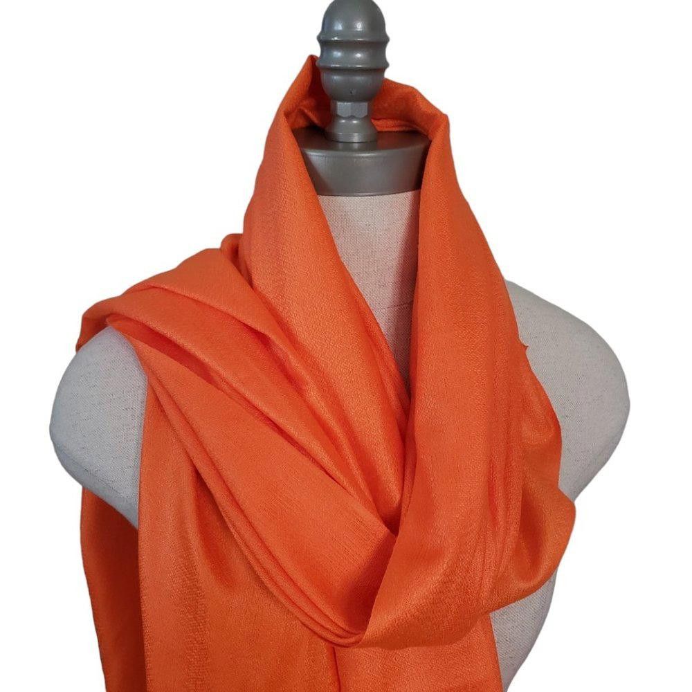 Designer CT834 Orange Pashmina Fringed Wrap Size ONE SIZE - 3 Thumbnail