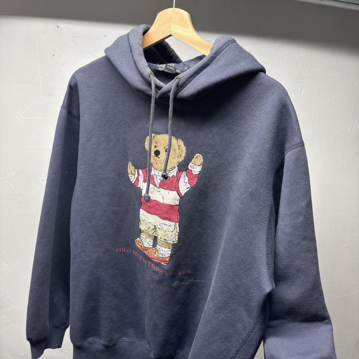 Vintage Polo Ralph Lauren Polo Bear Hoodie Faded Thrashed