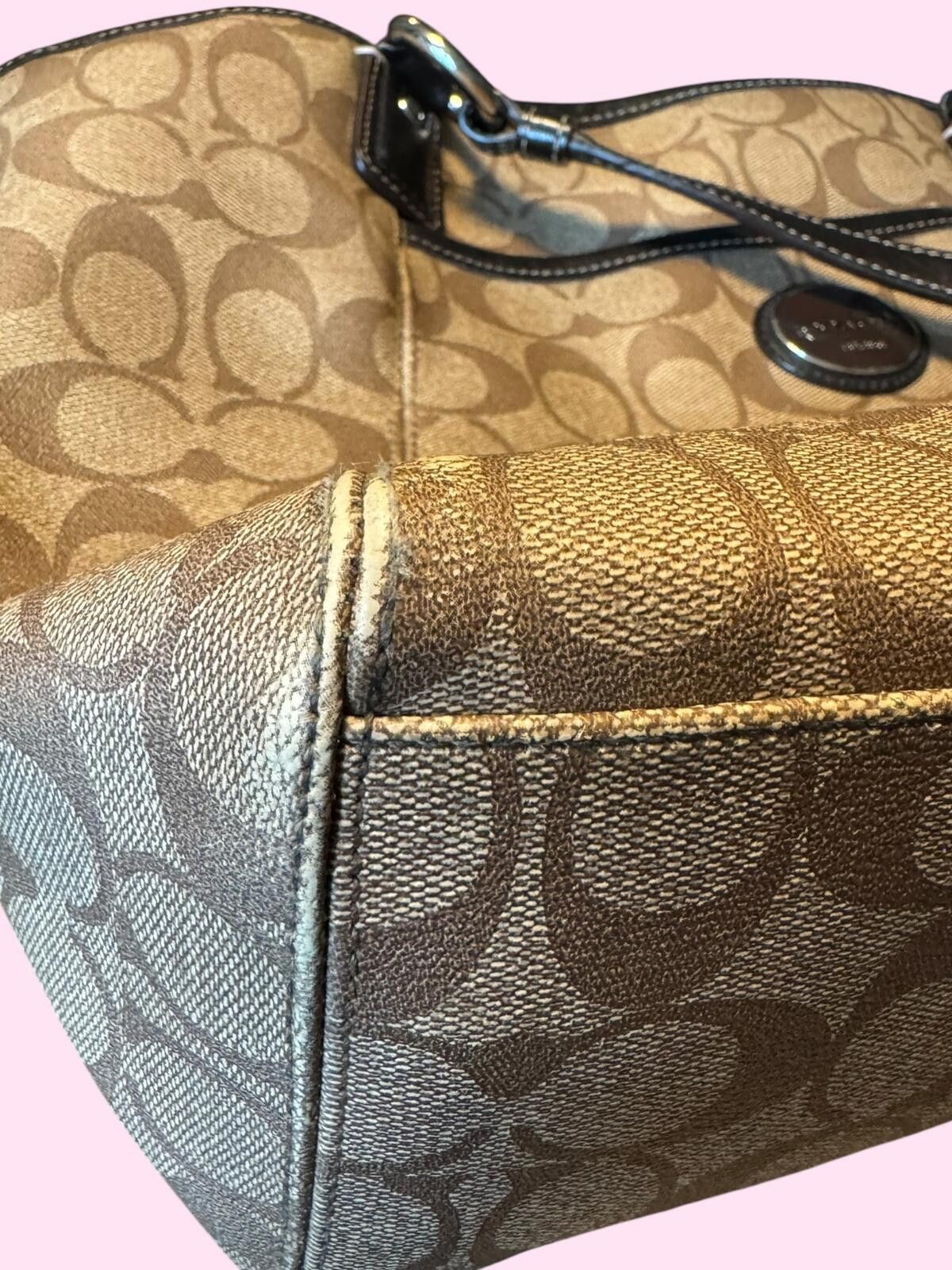 Coach Coach Signature Canvas Tote Bag with Leather Trim Size ONE SIZE - 4 Thumbnail