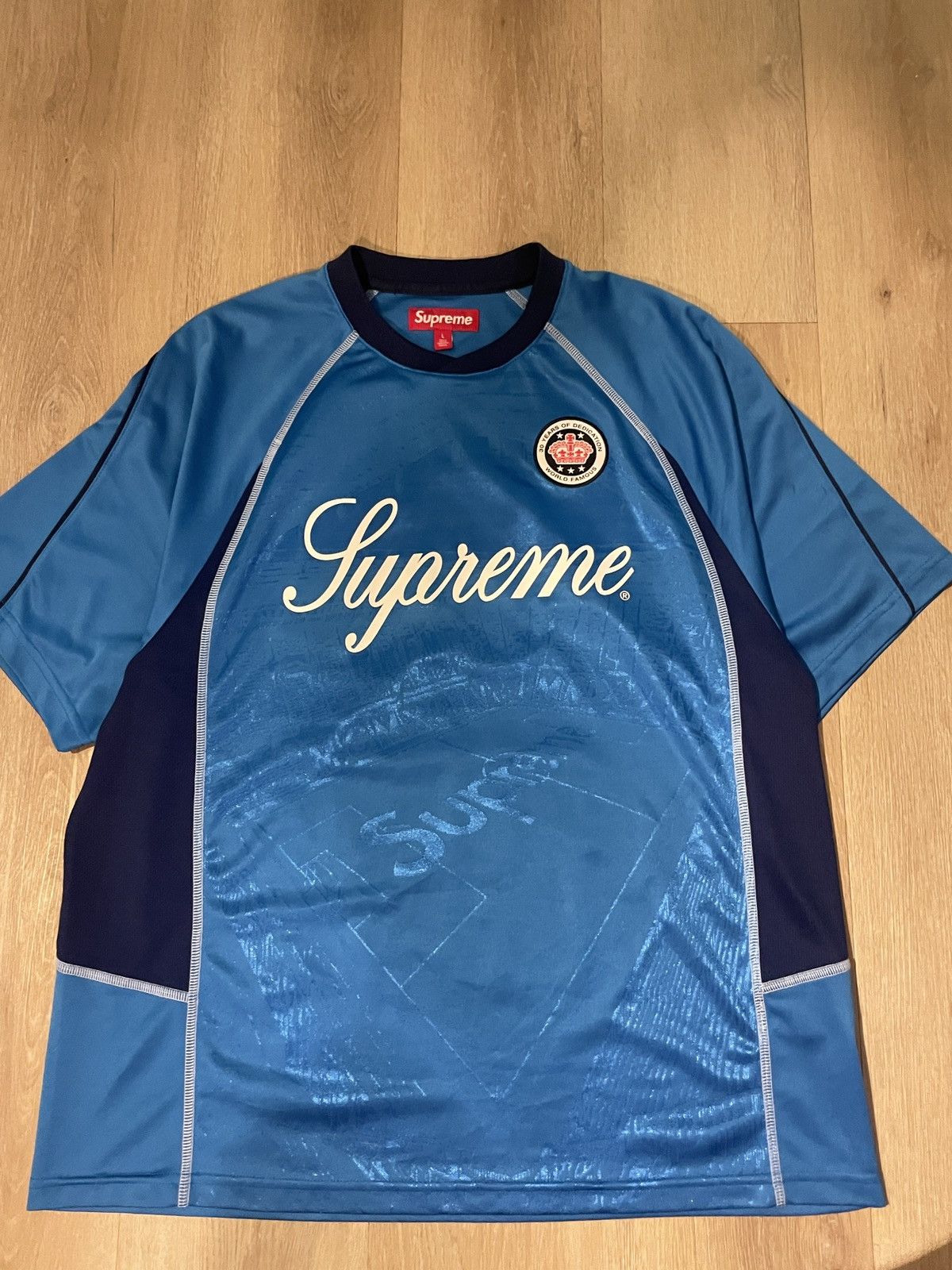 Size Large - Supreme Jacquard Soccer Jersey Black Trophies