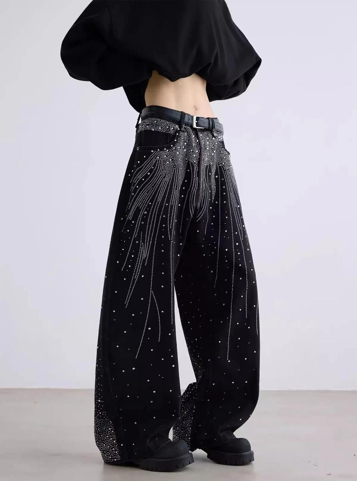 Japanese Brand Rhinestone Embellished Jeans with Cascade Pattern Size US 32 / EU 48 - 6 Thumbnail