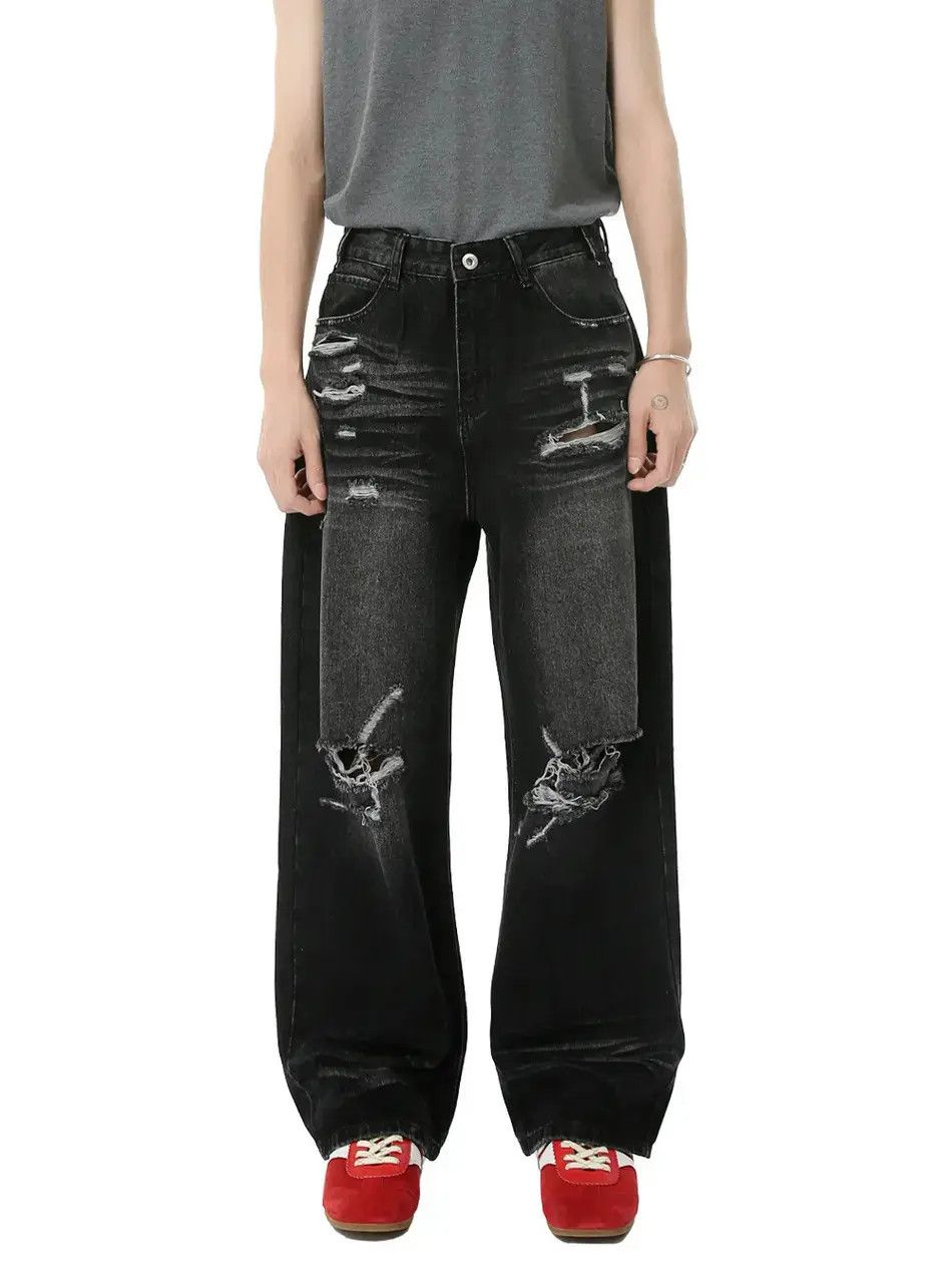 Japanese Brand Retro loose tassel ripped jeans Size US 32 / EU 48 - 1 Thumbnail