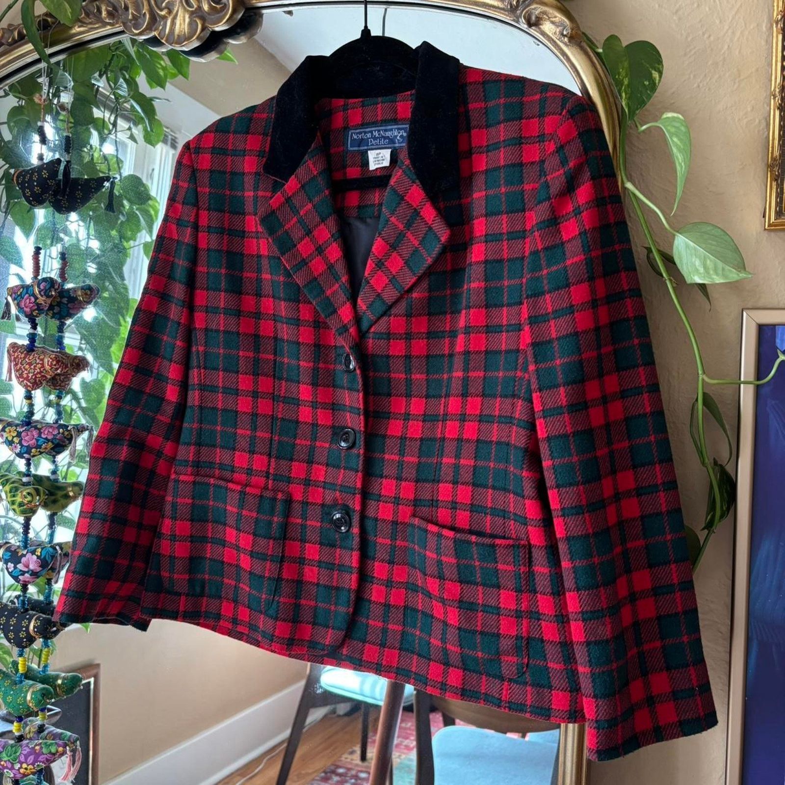 Vintage Vintage Norton McNaughton Petite Red Plaid Blazer 8P Size M / US 6-8 / IT 42-44 - 2 Thumbnail