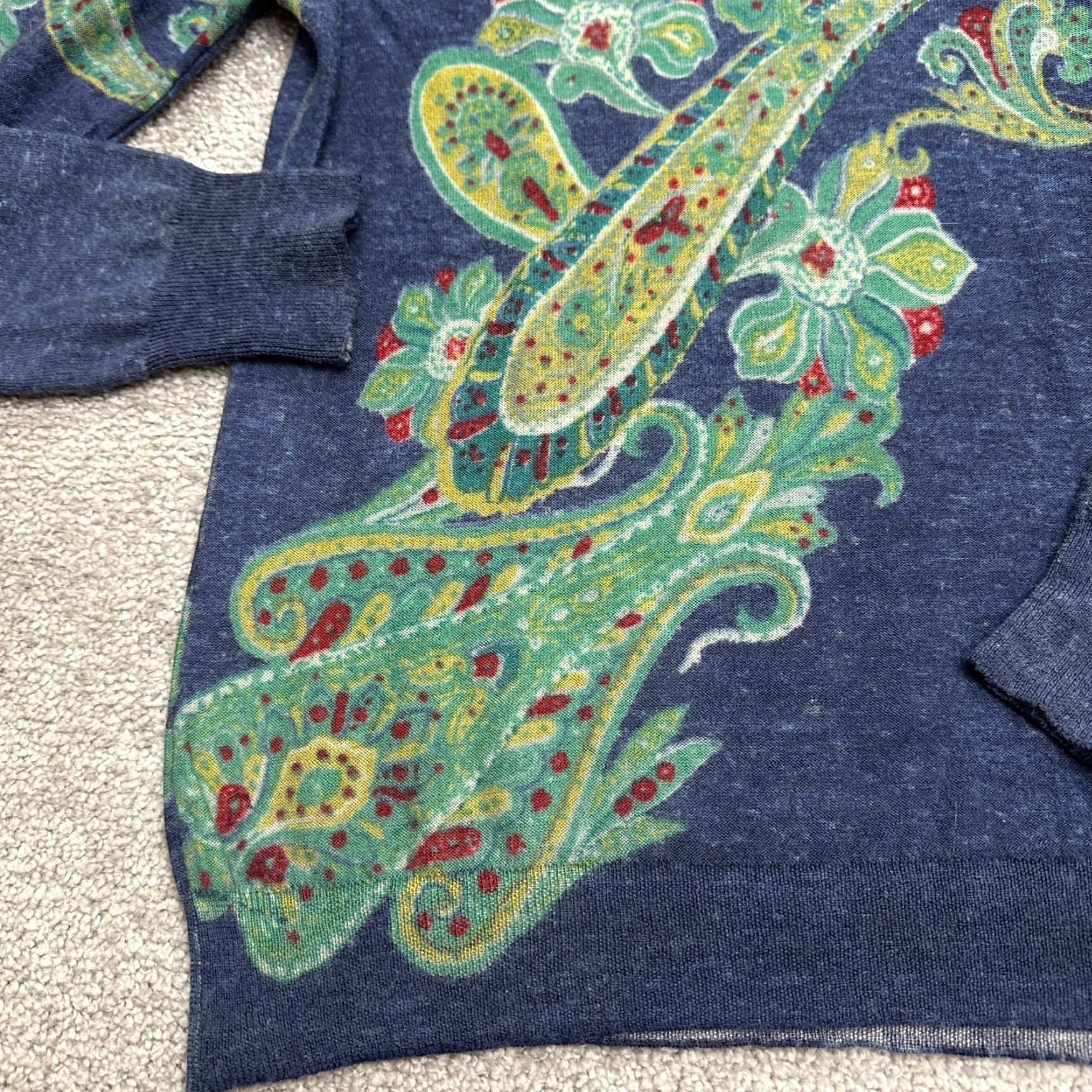 Jones New York Jones New York Wool Pullover Sweater Women S Blue Paisley V-Neck Lightweight Size S / US 4 / IT 40 - 3 Thumbnail