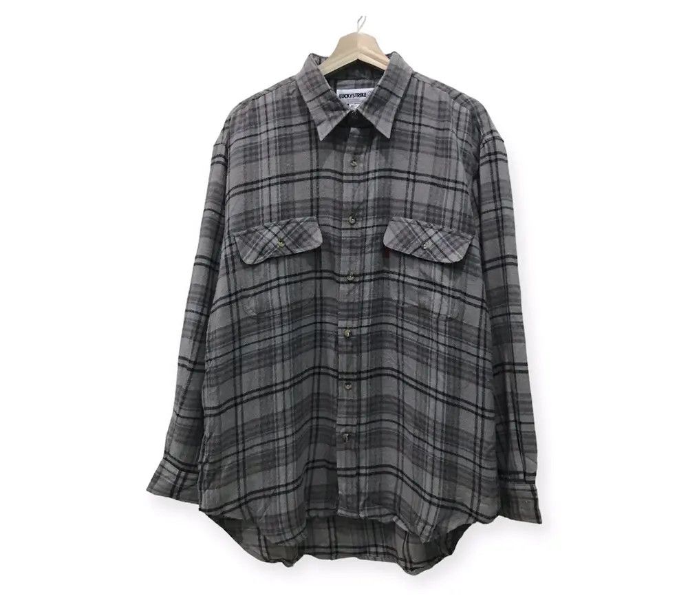 Flannel Vintage Lucky Strike Racing Plaid Tartan Flannel Shirt Size US M / EU 48-50 / 2 - 1 Thumbnail