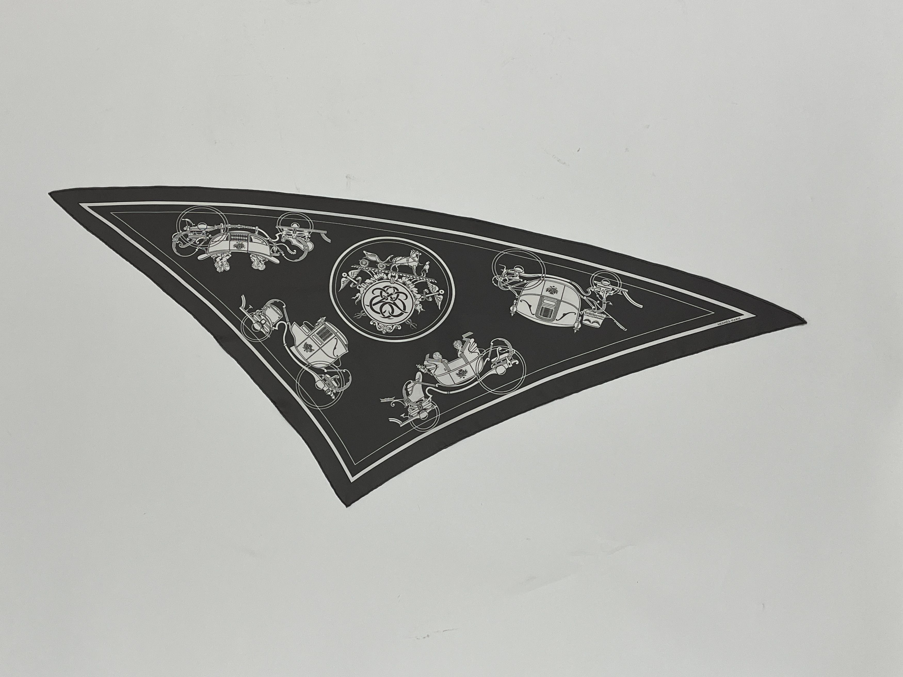 Hermes Hermes Ex Libris Grey Silk Triangle Scarf Size ONE SIZE - 1 Thumbnail