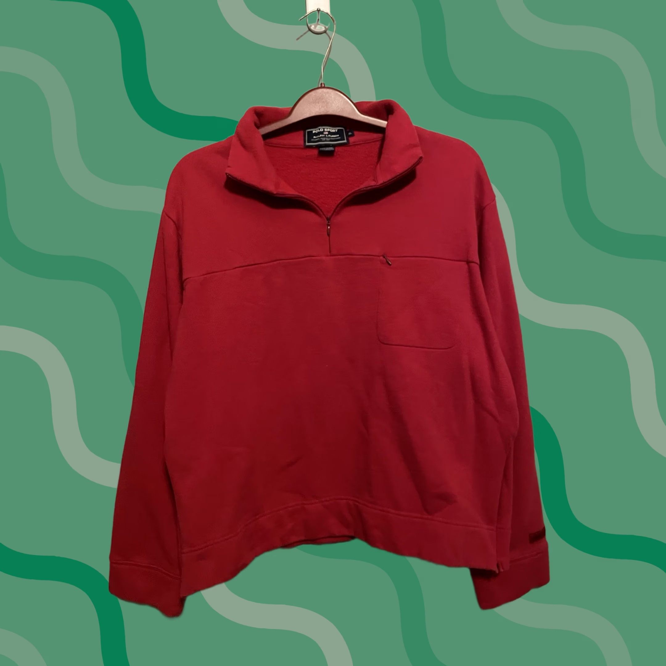 Ralph Lauren VINTAGE Polo Sport Ralph Lauren Women’s Quarter Zip Red Size XL Pullover Knit Sweater with Logo Zipper Size XL / US 12-14 / IT 48-50 - 1 Thumbnail