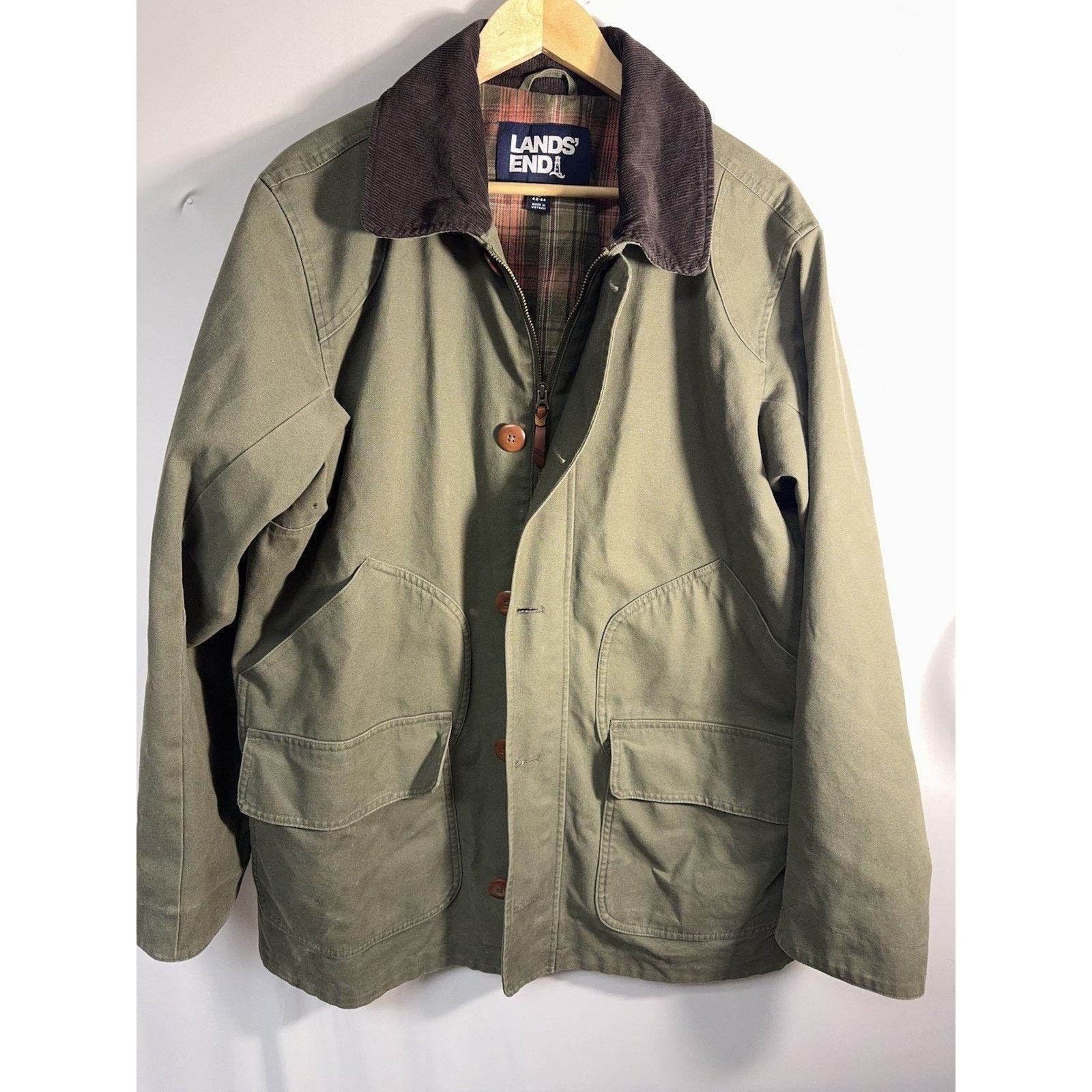 Lands' End Lands’ End Canvas Barn Jacket Plaid Lined Corduroy Collar Size US L / EU 52-54 / 3 - 1 Thumbnail