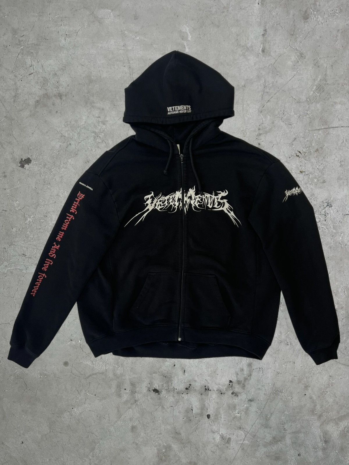 Pre-owned Vetements 2017  Total Fucking Darkness Zip-up Hoodie In Black