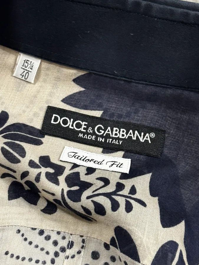 Dolce & Gabbana 2000s Dolce & Gabbana Cream Navy Cotton Floral Shirt Size US M / EU 48-50 / 2 - 11 Thumbnail