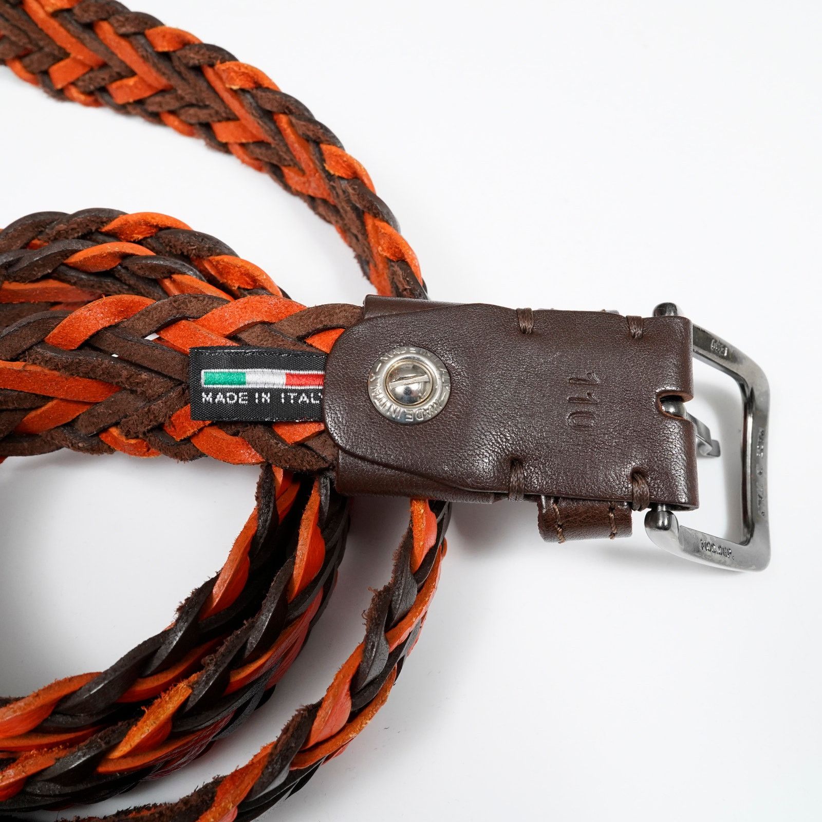 Other Italian Braided Leather Belt Orange Brown Woven Made Italy Size ONE SIZE - 2 Thumbnail