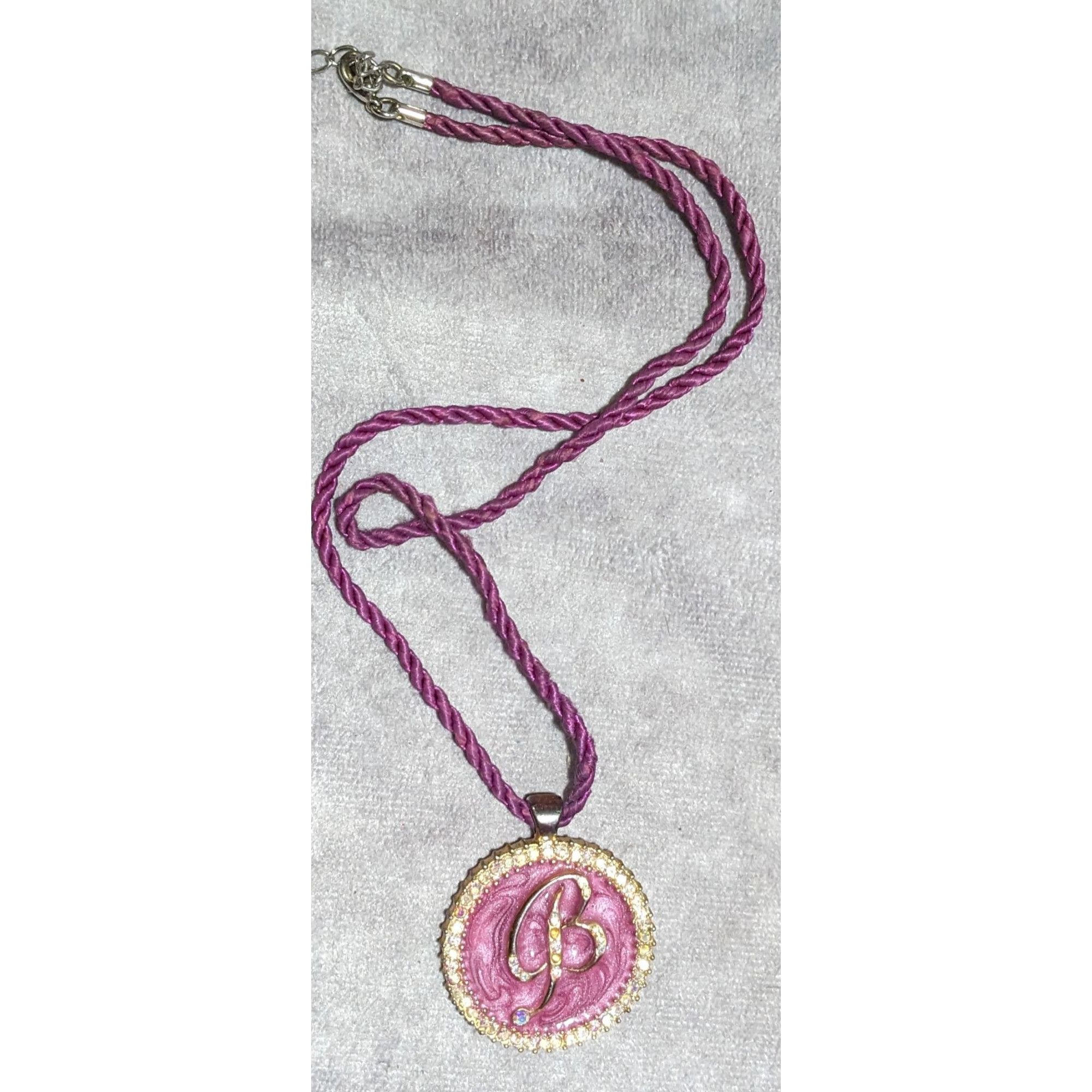 Other Purple Enamel Rhinestone B Medallion Necklace Size ONE SIZE - 12 Thumbnail