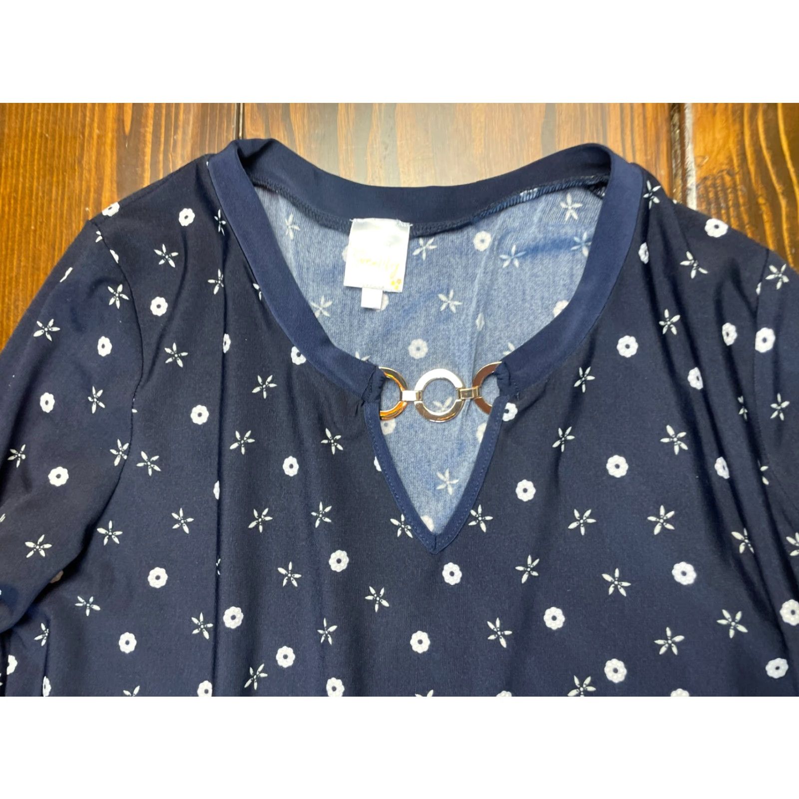 Vintage Sirenlily Dress Women's L Navy White Floral Mini Short Above Knee Casual Ladies Floral Size L / US 10 / IT 46 - 4 Thumbnail