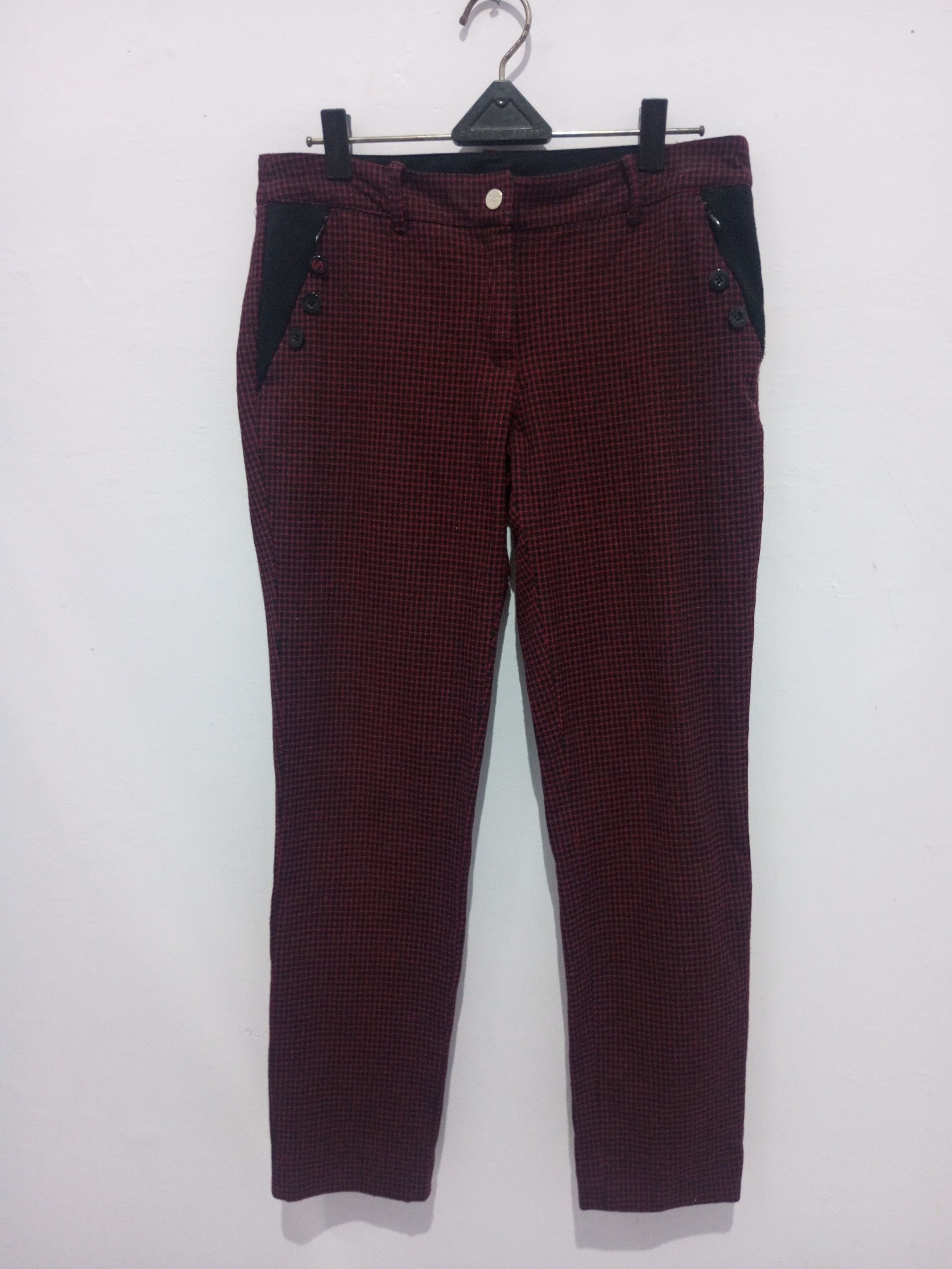 image of Cartoon Network Vintage Sesame Street Tartan Stretch Pants in Red Black, Men's (Size 29)