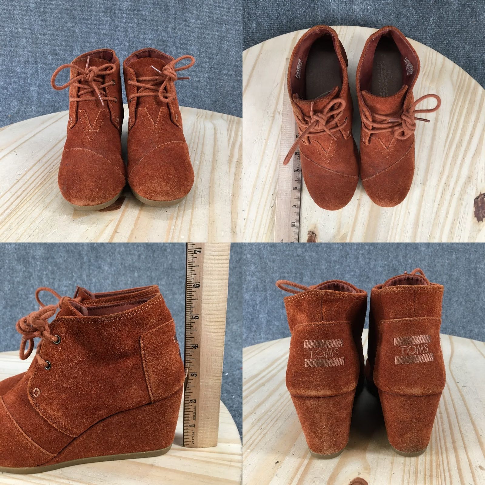 Toms TOMS Boots Desert Wedge Ankle Booties Womens 6 Rust Brown Suede Leather Casual Boots Size US 6 / IT 36 - 8 Thumbnail