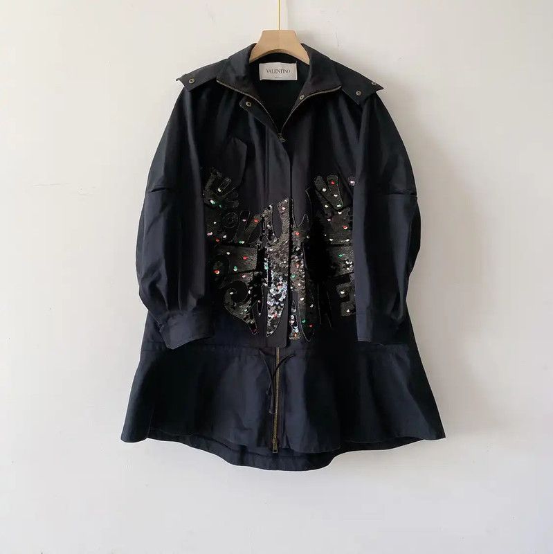 Valentino Valentino Black Cotton Mid-Length Women's Trench Coat 0089 Size M / US 6-8 / IT 42-44 - 1 Thumbnail